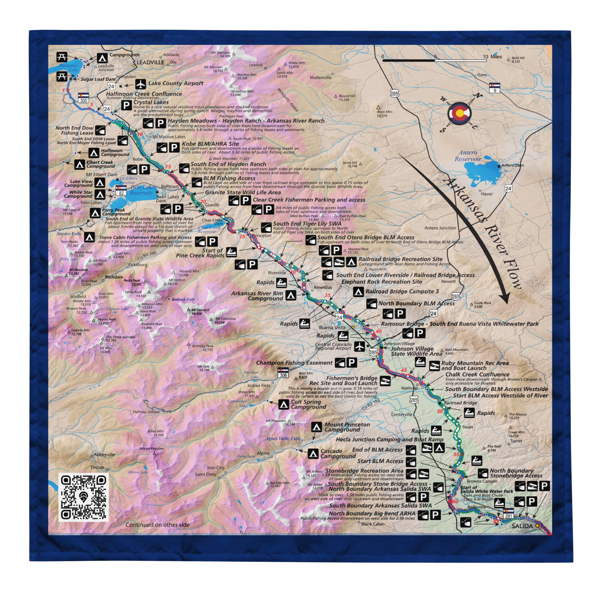 Arkansas River Colorado Map Bandana