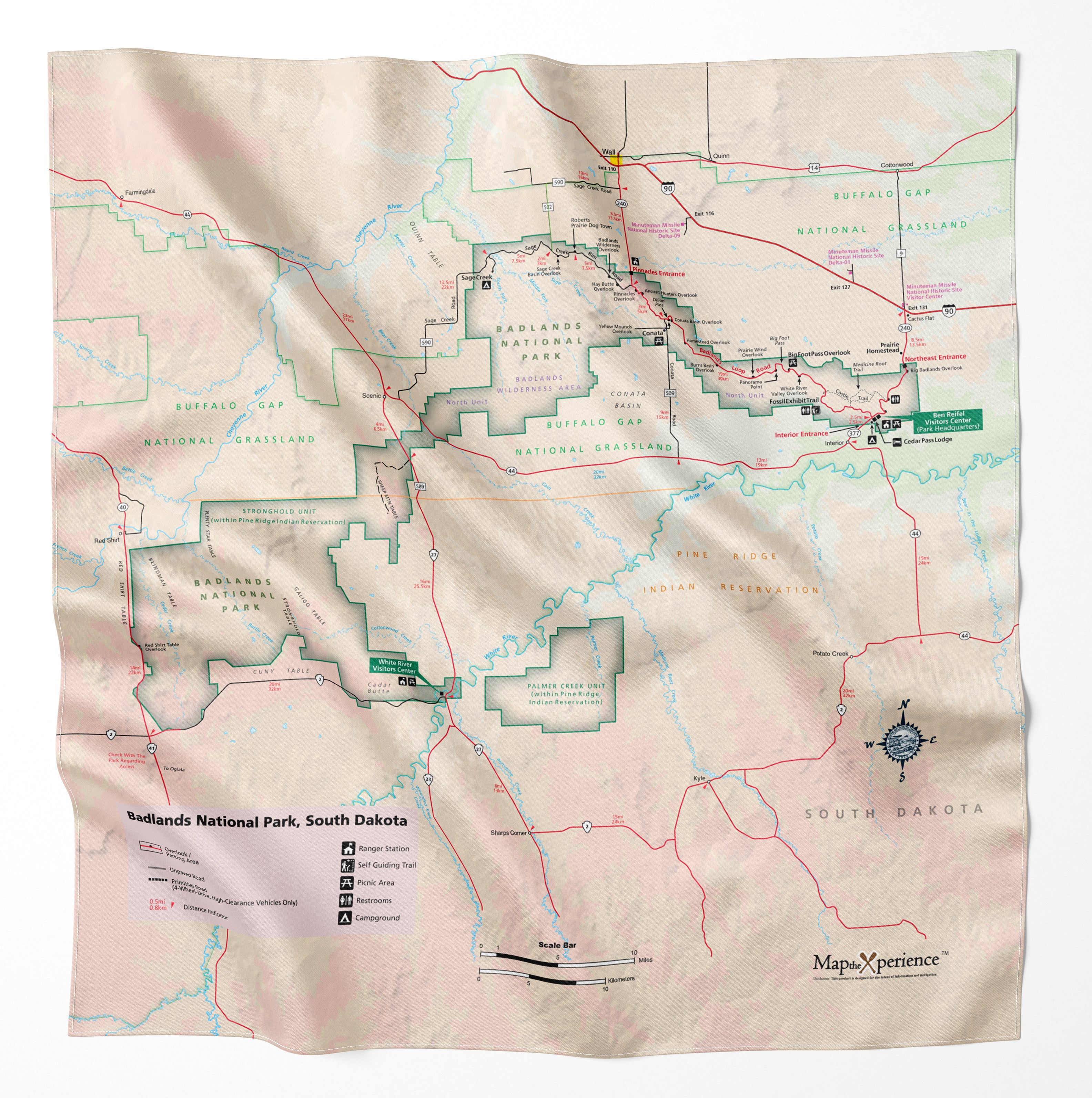Badlands National Park Handy Map Microfiber Bandana