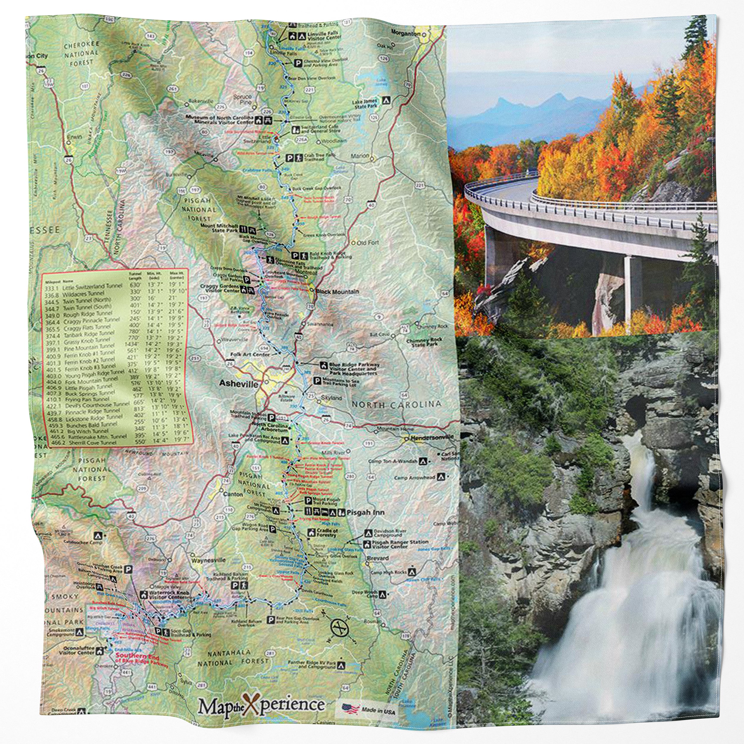 Blue Ridge Parkway, North Carolina Handy Map Microfiber Bandana