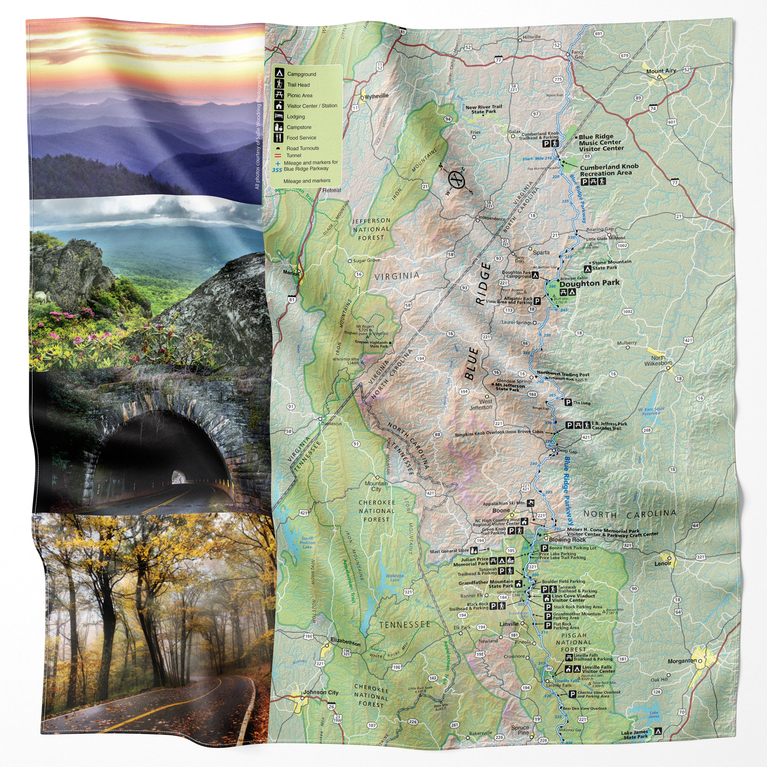 Blue Ridge Parkway, North Carolina Handy Map Microfiber Bandana