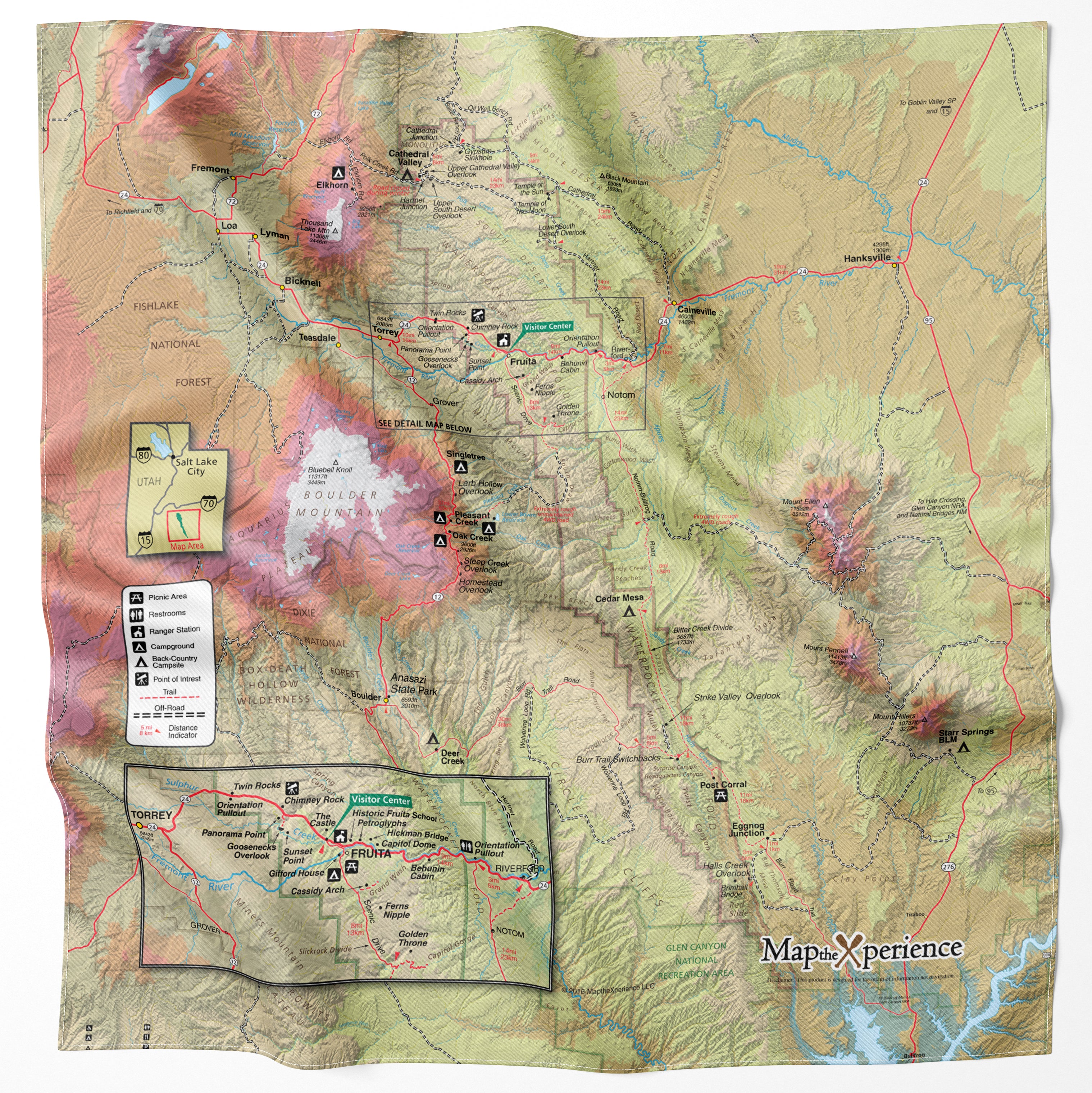 Capitol Reef National Park Handy Map Microfiber Bandana