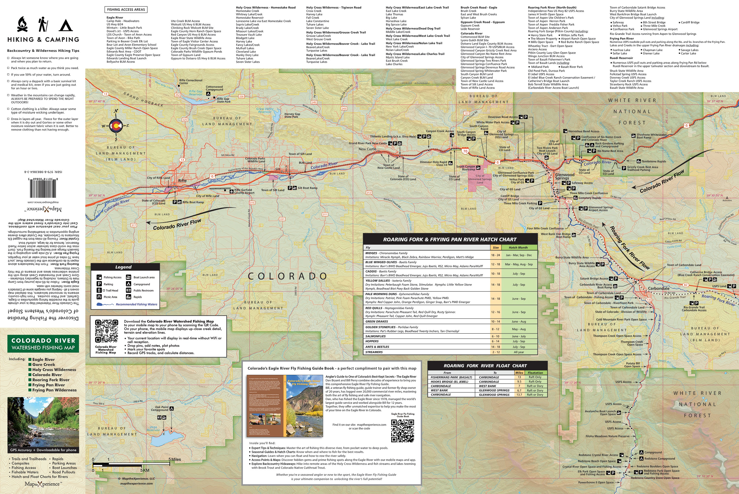 A detailed map showcasing the Roaring Fork River area in Colorado, with marked public access points, fishing locations, and trails.