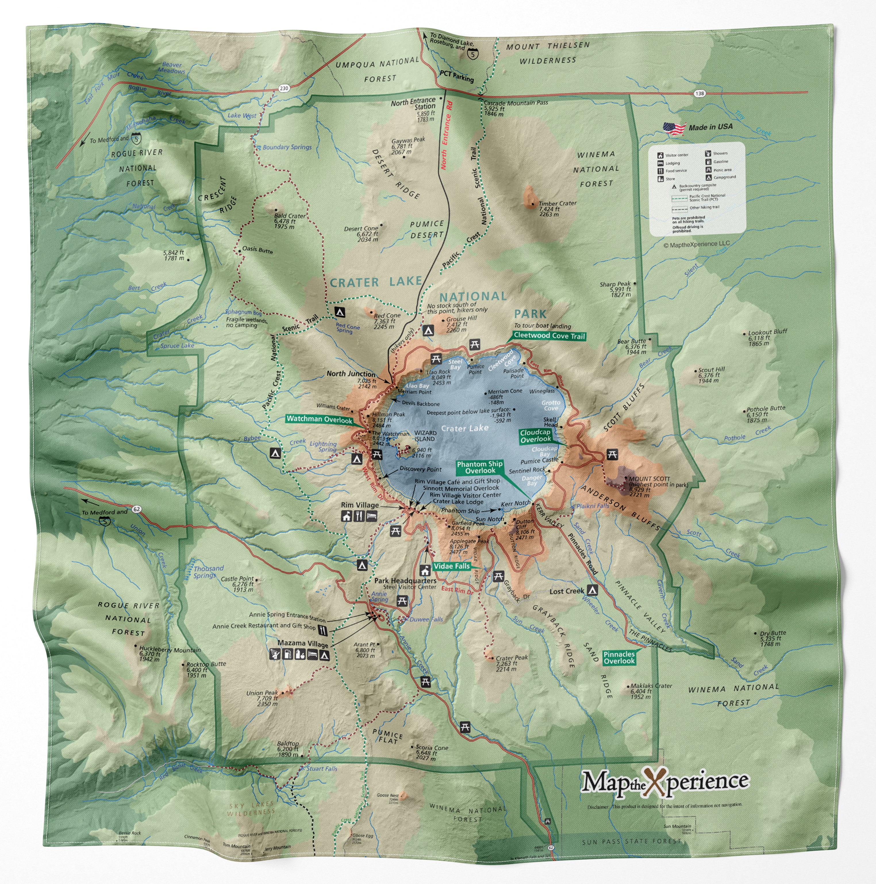 Crater Lake National Park Handy Map Microfiber Bandana