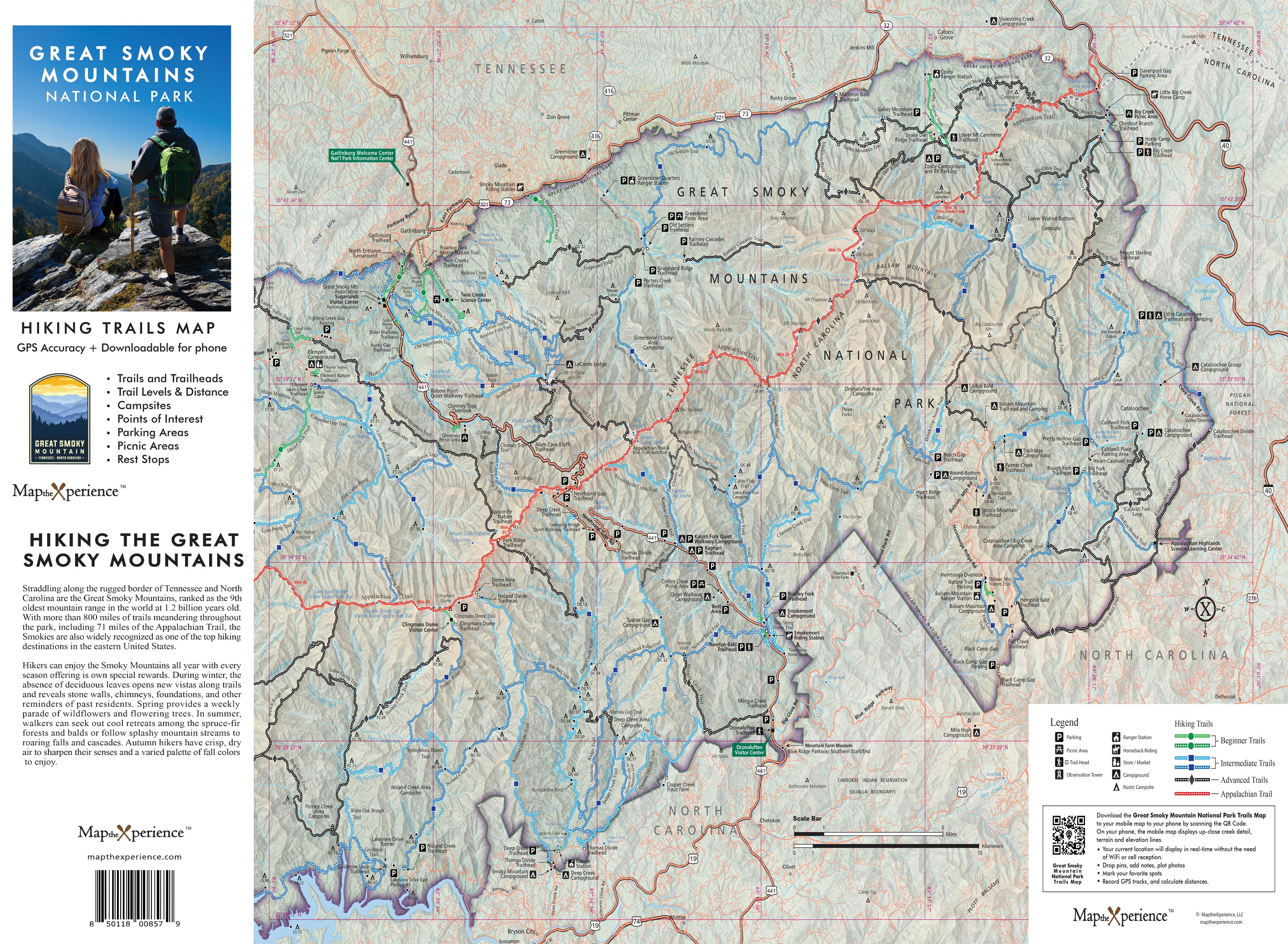 Explore the Great Smoky Mountains with a comprehensive trail map featuring GPS accuracy, downloadable for phones. Ideal for locating trails, campsites, scenic views, and rest stops. Enhance your hiking experience at America's most visited national park.