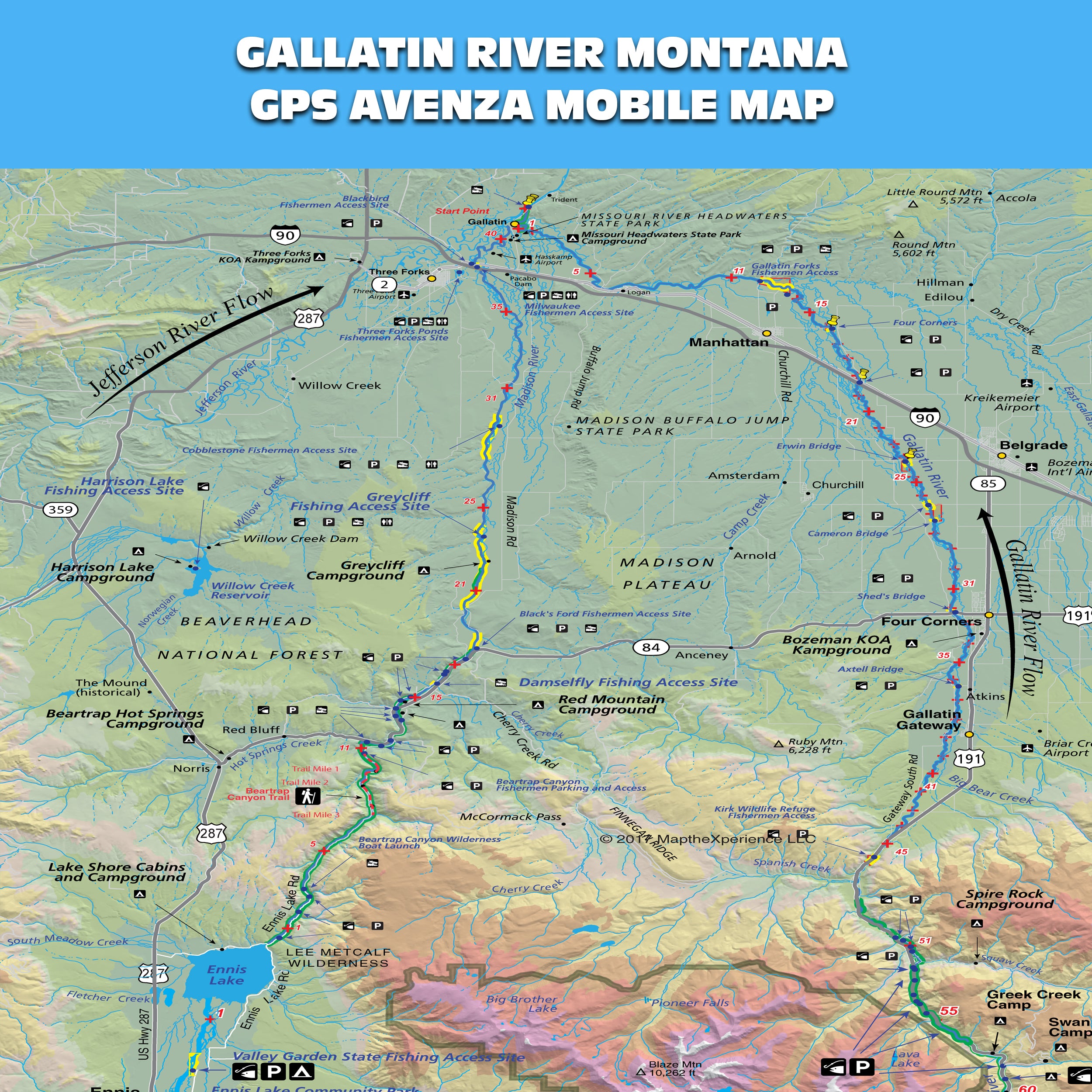 Gallatin River Montana Mobile GPS Fishing Map