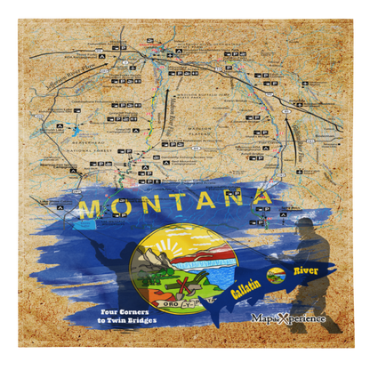 Gallatin River, Montana Handy Map Microfiber Bandana