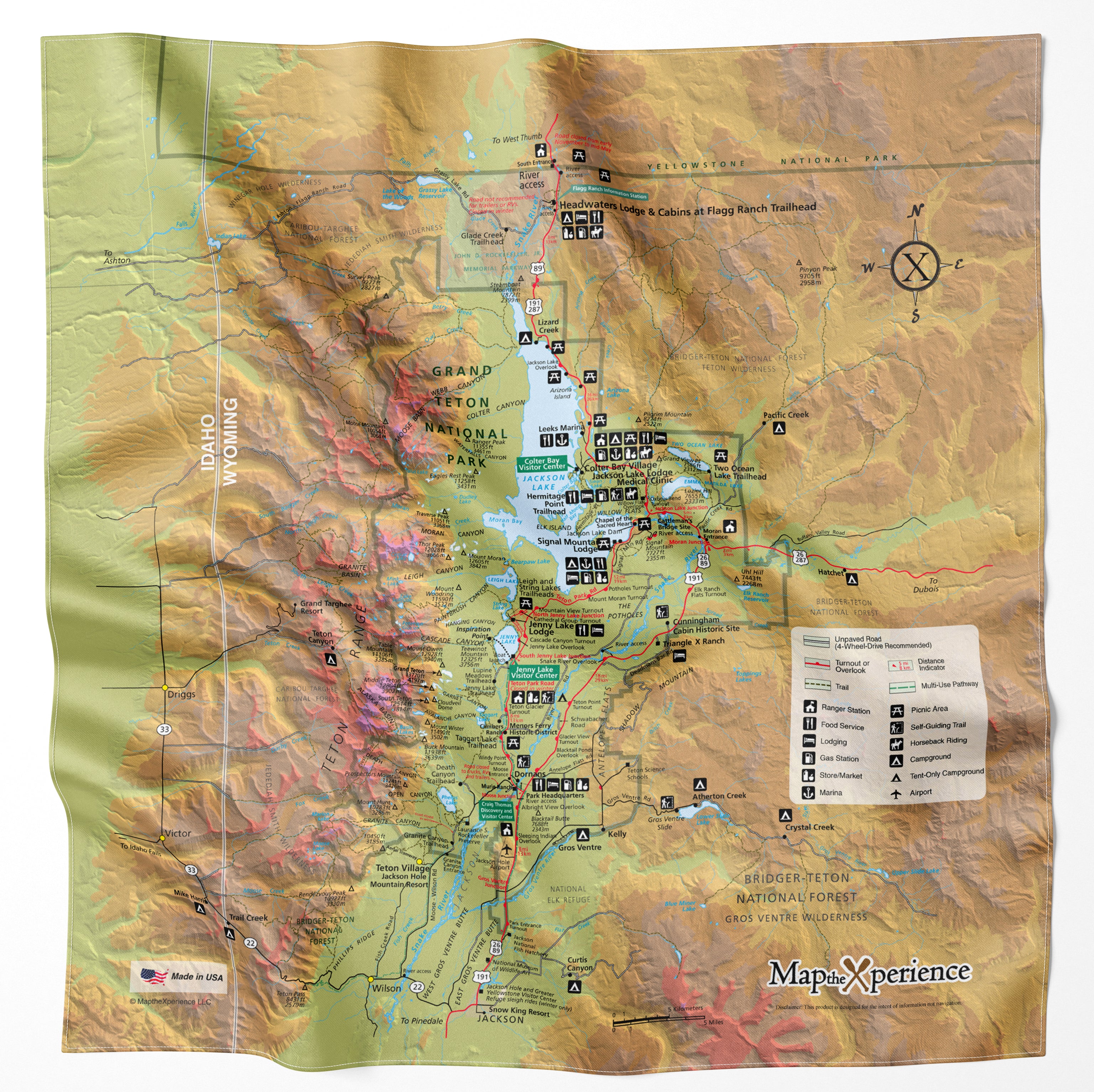 Grand Teton National Park Handy Map Microfiber Bandana