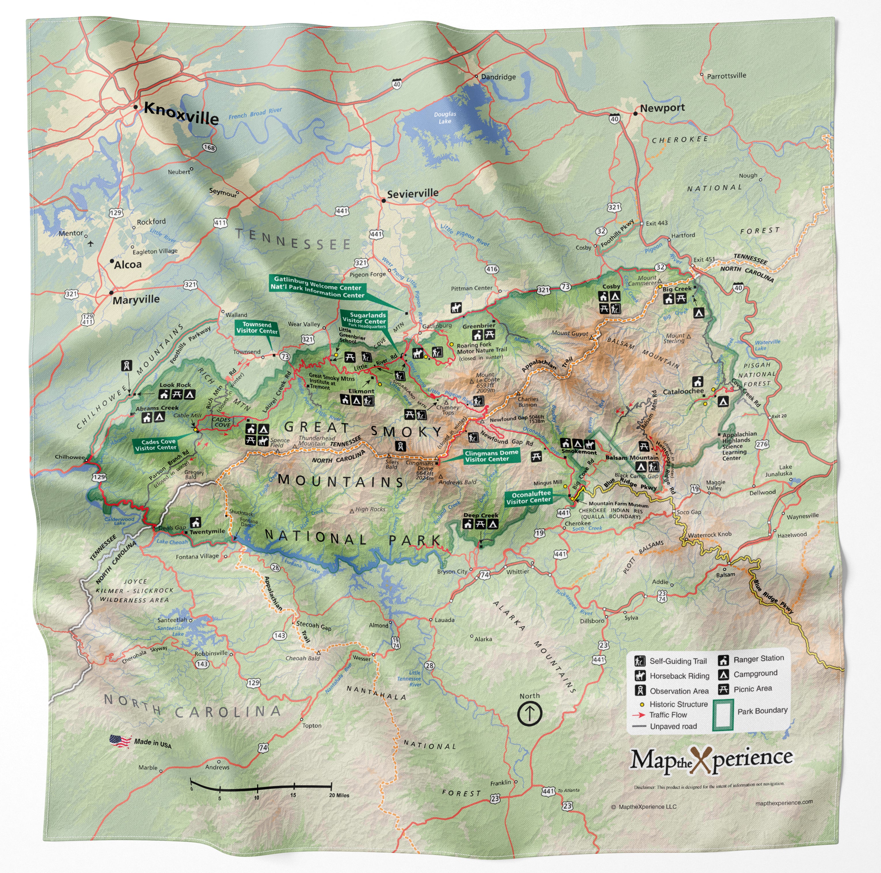Great Smoky Mountains National Park Handy Map Microfiber Bandana