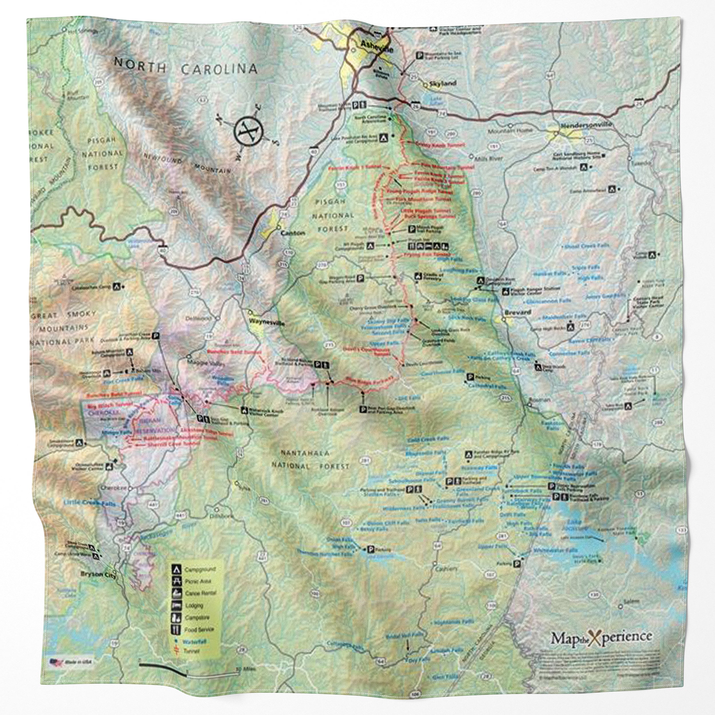 Brevard, North Carolina Waterfalls Handy Map Microfiber Bandana