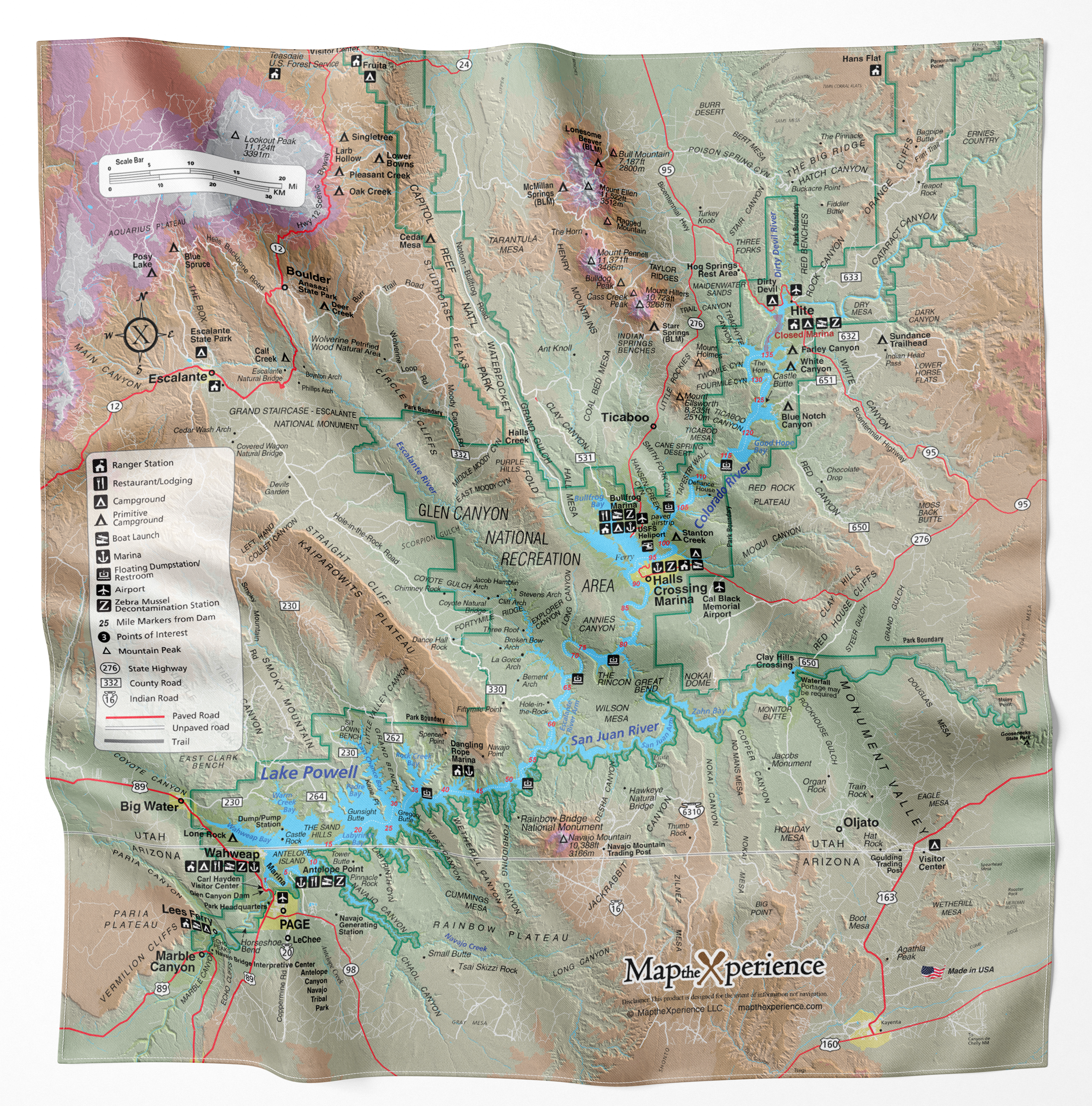 Lake Powell Handy Map Microfiber Bandana