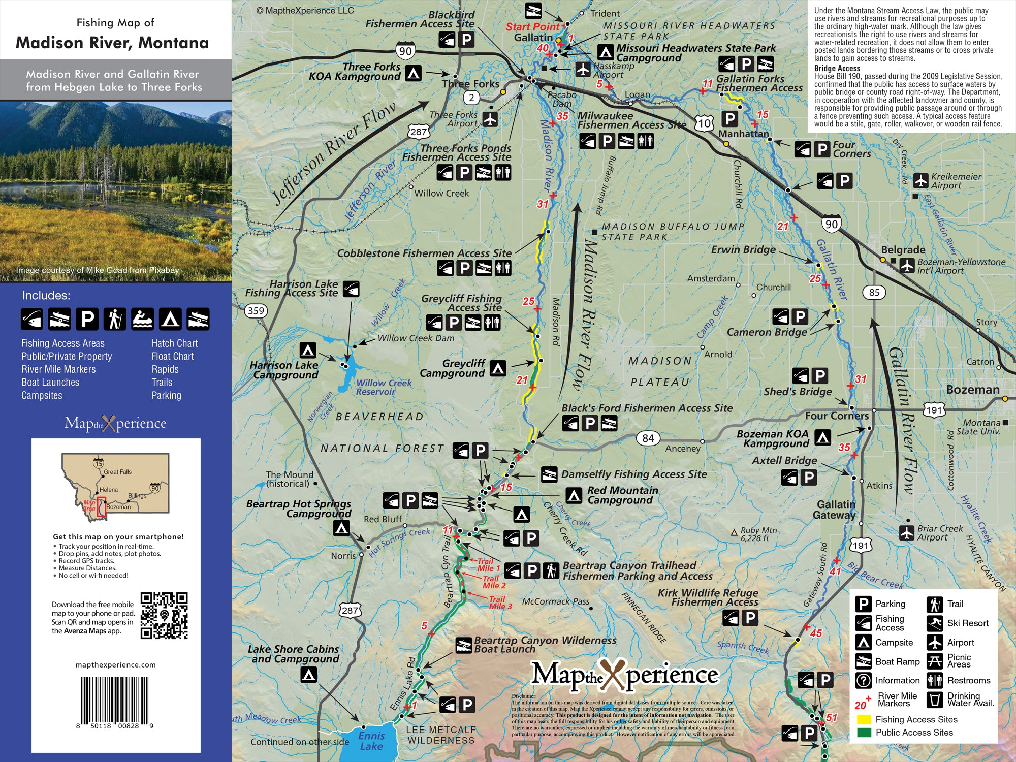 Madison River, Montana Pocket Fishing Map