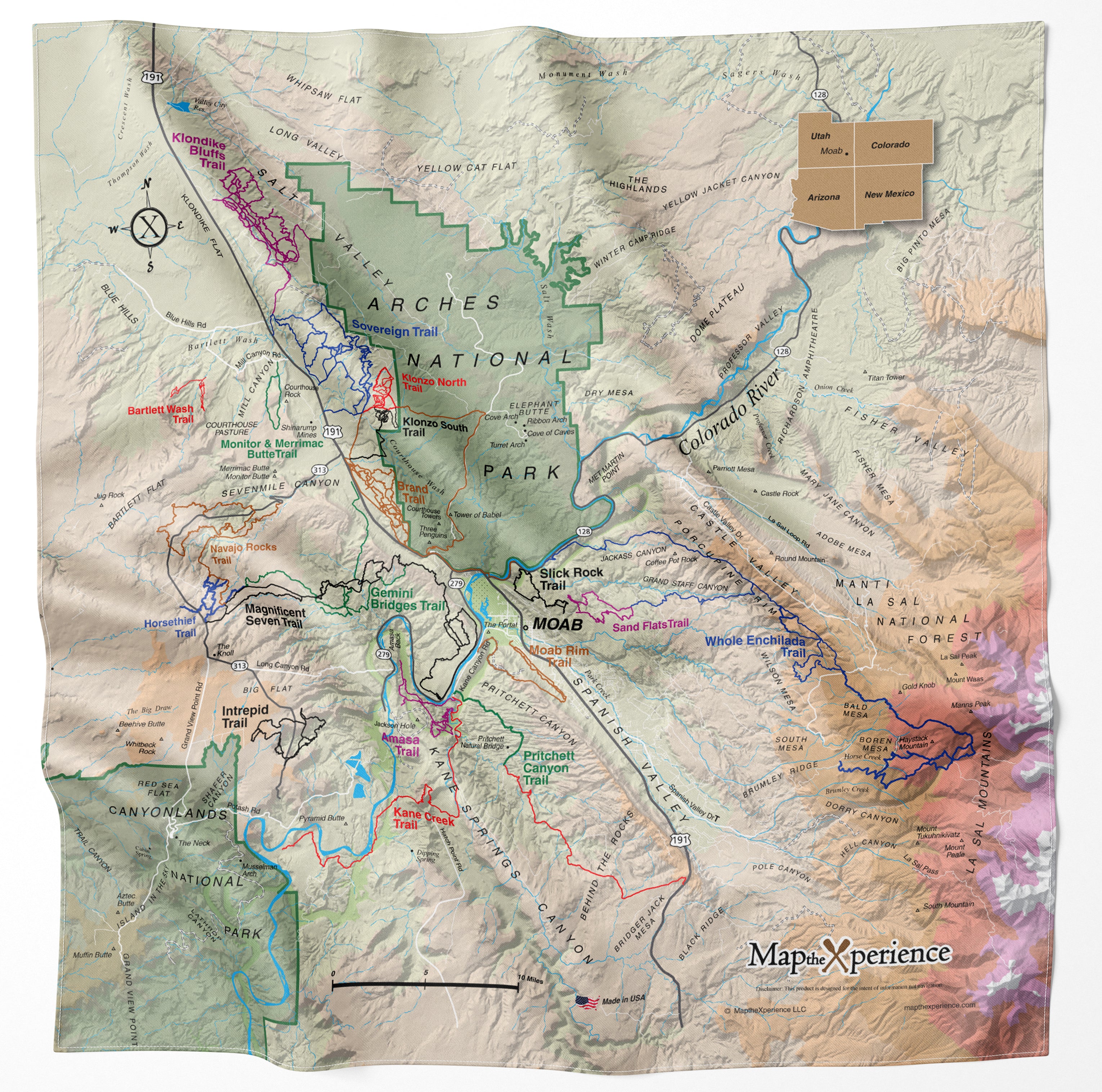 Moab Utah Bike Trails Microfiber Map Bandana