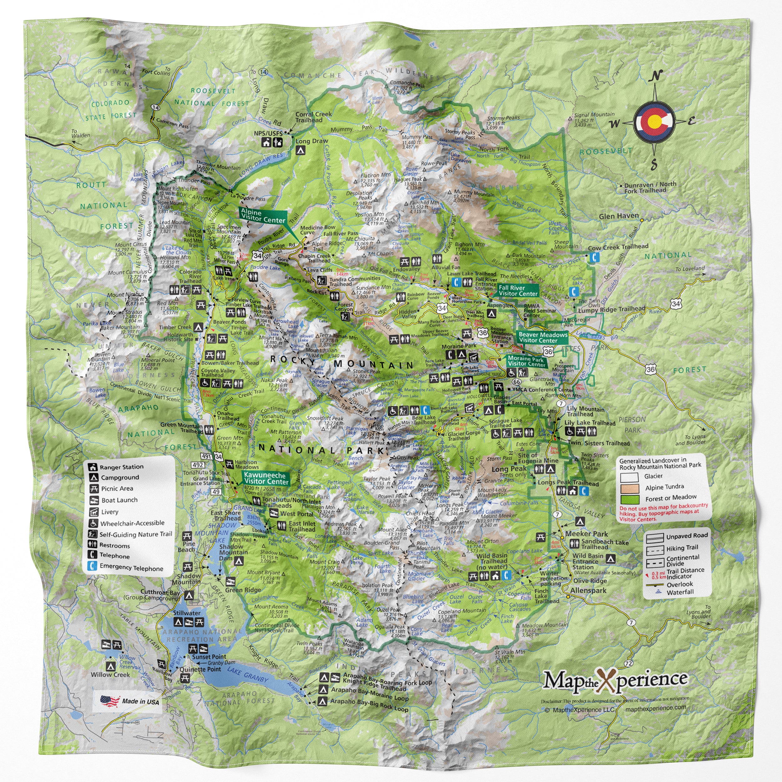 Rocky Mountain National Park Handy Map Bandana