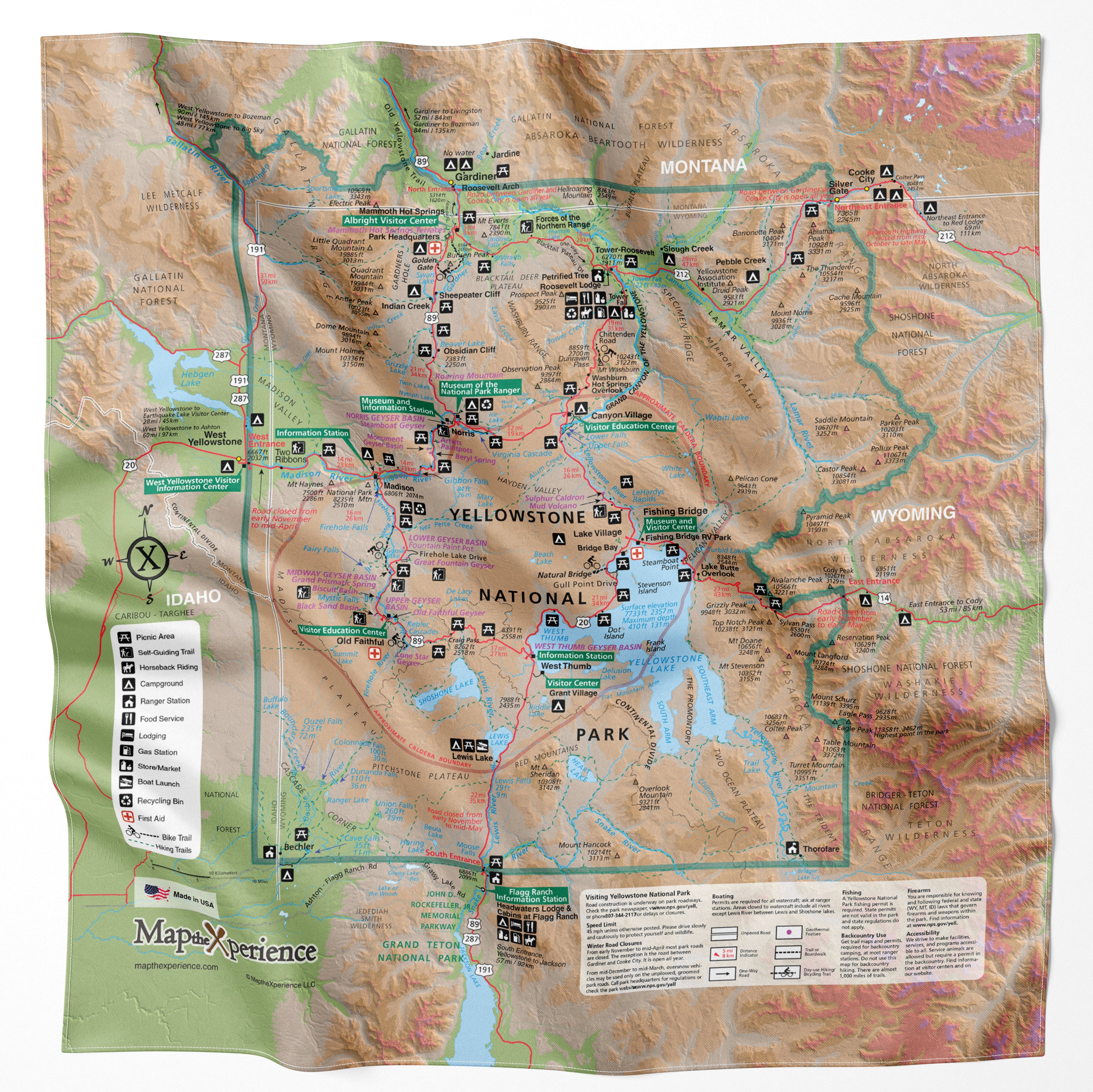 Yellowstone National Park Handy Map Bandana