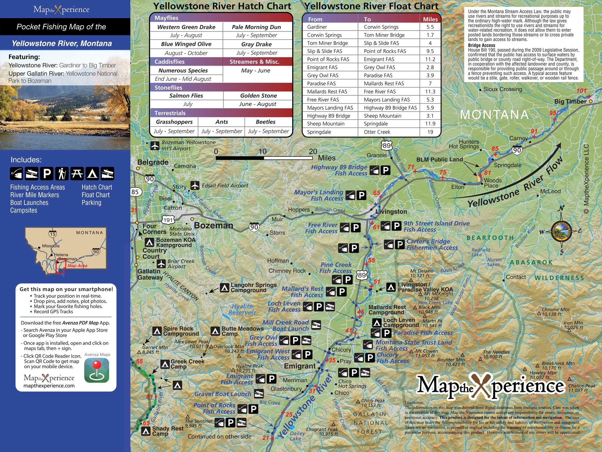 Detailed fishing map of Yellowstone River, Montana, highlighting access points, hatch charts, and float charts for anglers. Essential for outdoor navigation and fishing strategies.
(237 characters)