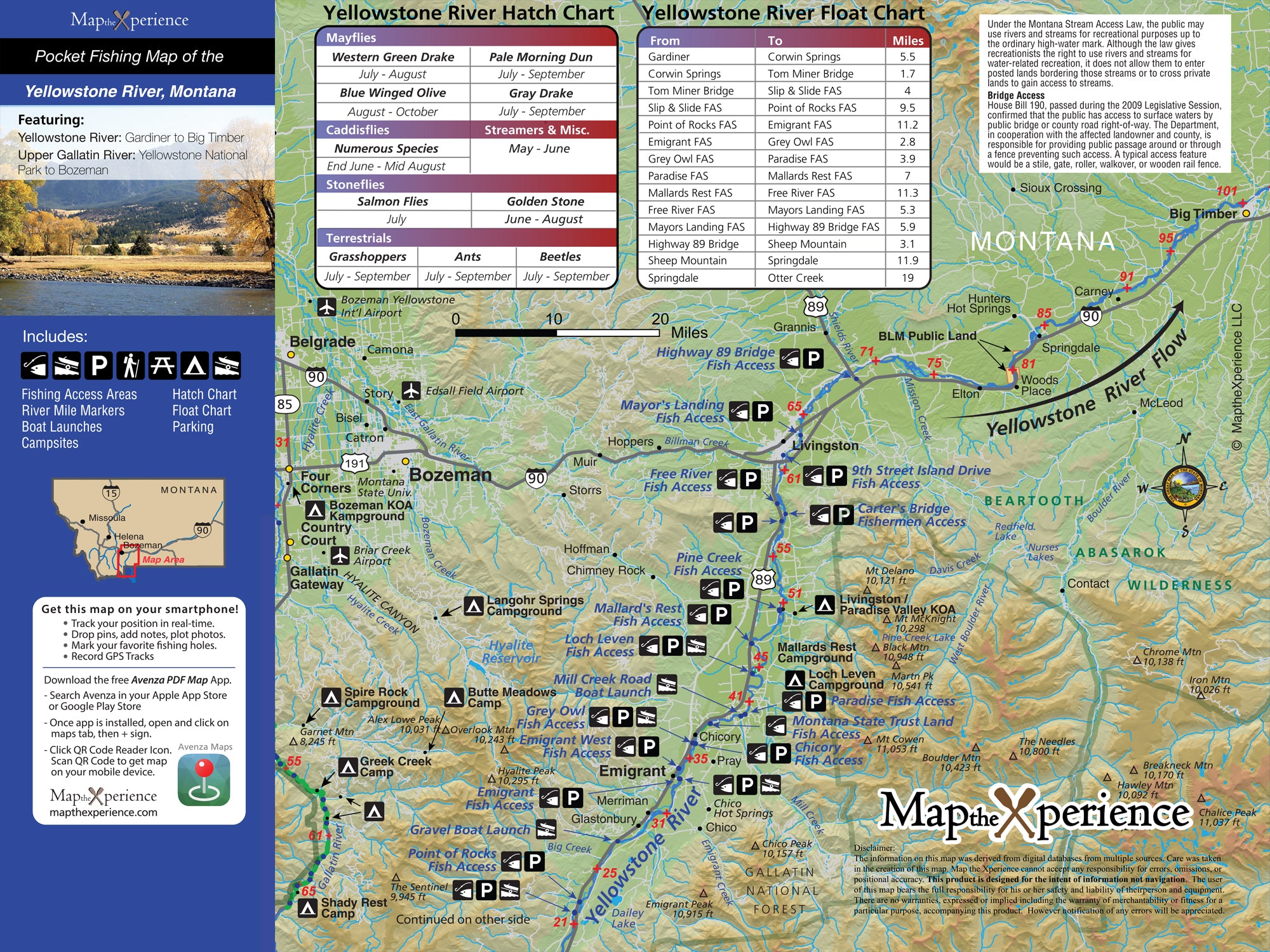 Yellowstone River, Montana Pocket Fishing Map