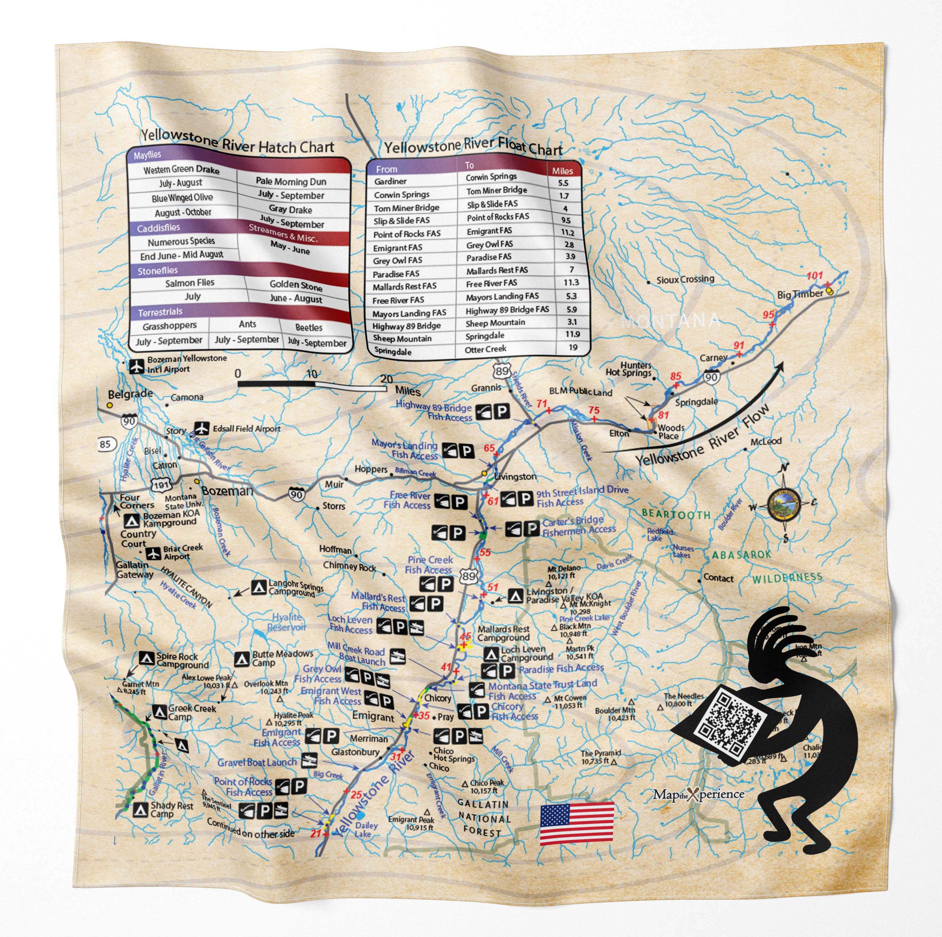 Yellowstone River, Montana Handy Map Bandana - mapthexperience.com