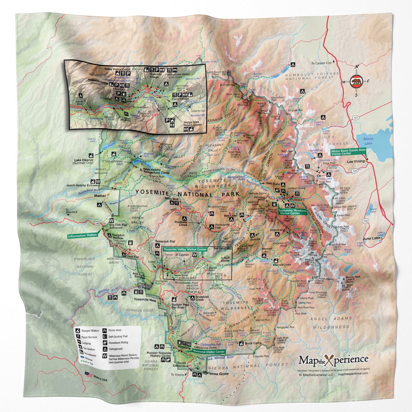 Yosemite National Park Handy Map Bandana