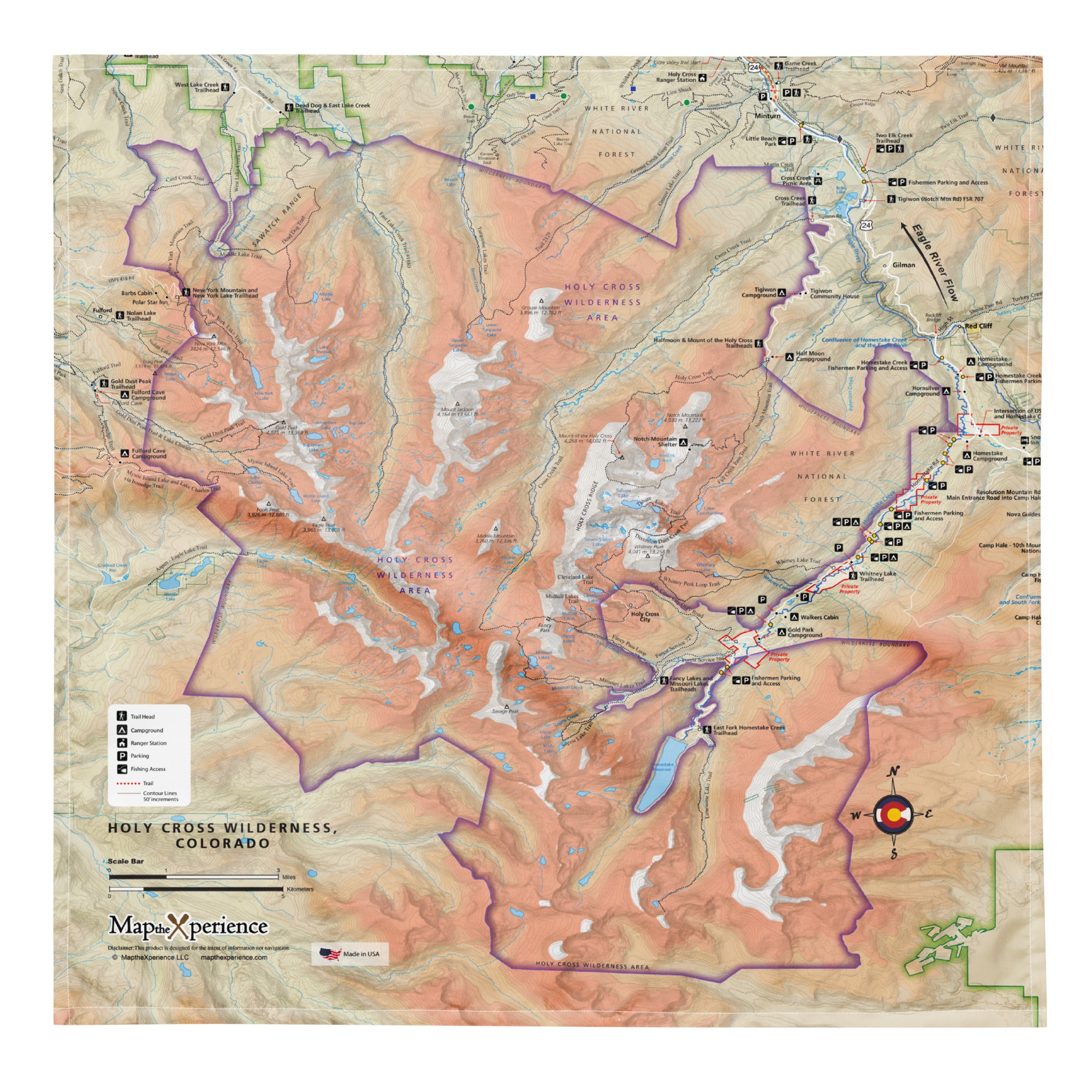 Holy Cross Wilderness, Colorado Handy Map Microfiber Bandana