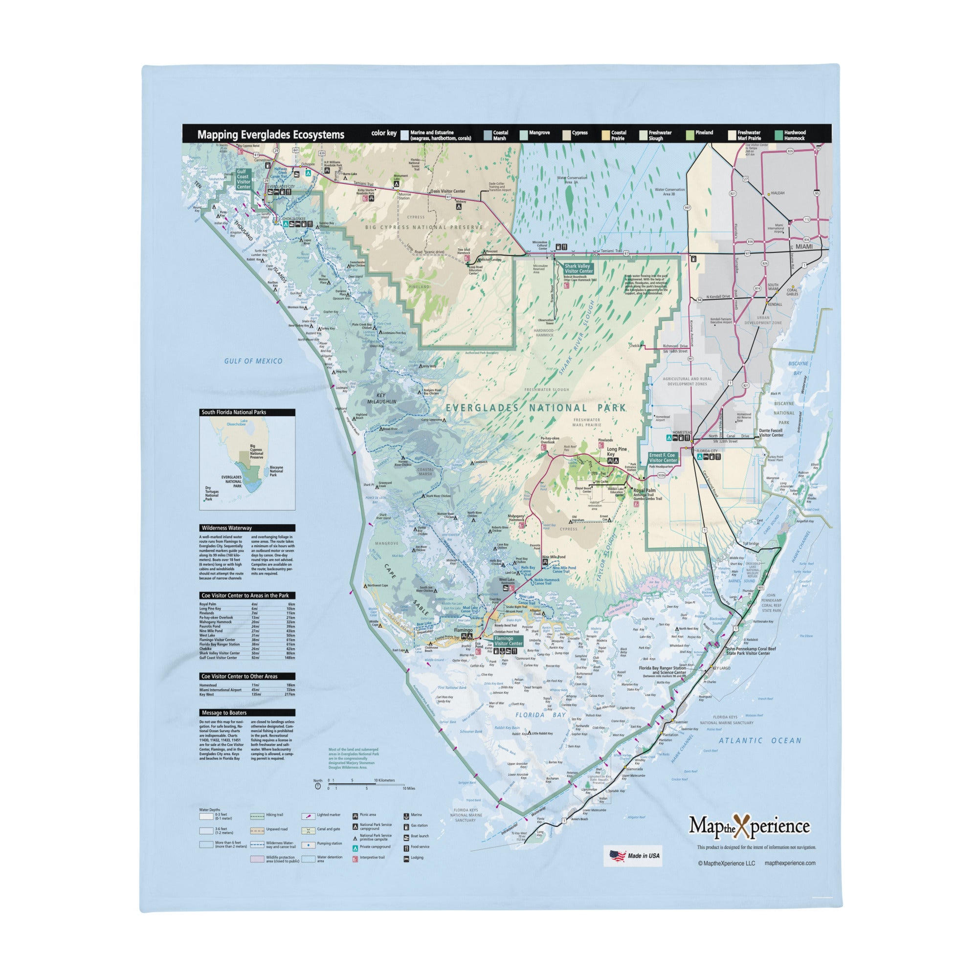 Everglades National Park Map Fleece Throw Blanket