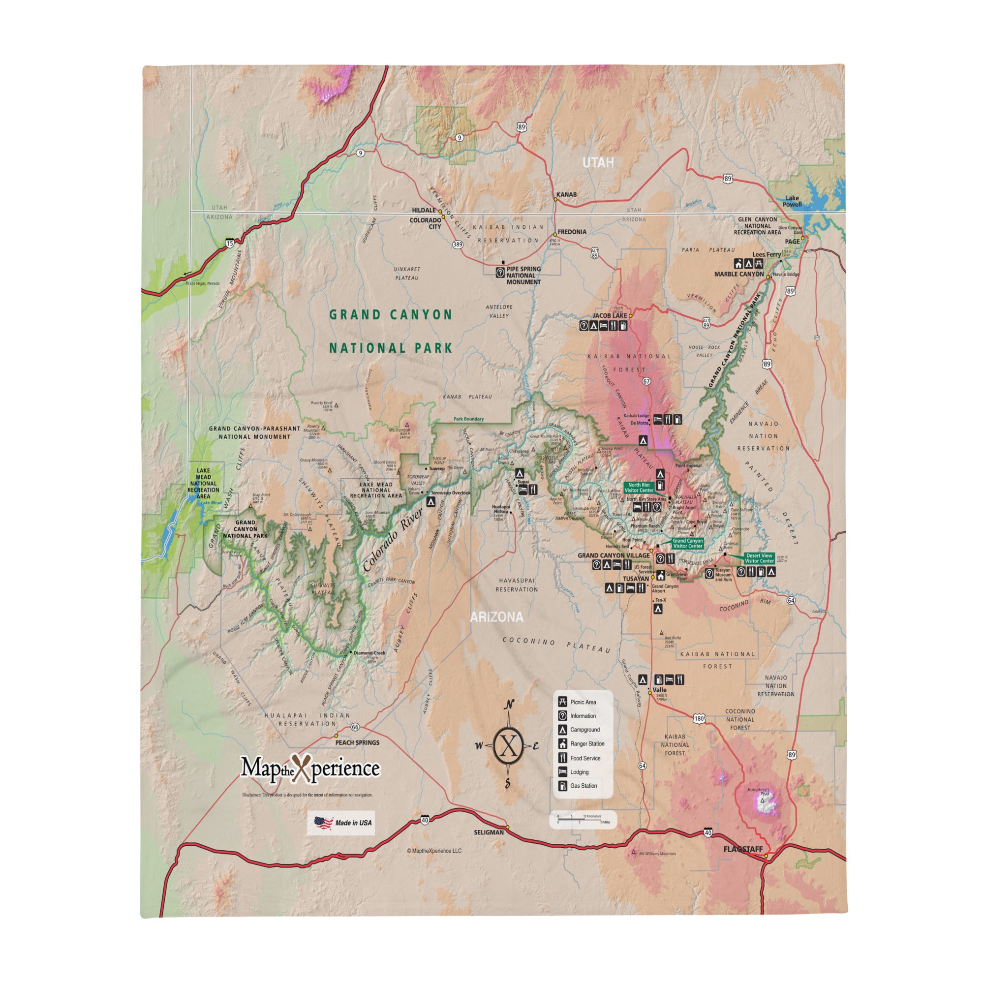 Grand Canyon National Park Map Fleece Throw Blanket