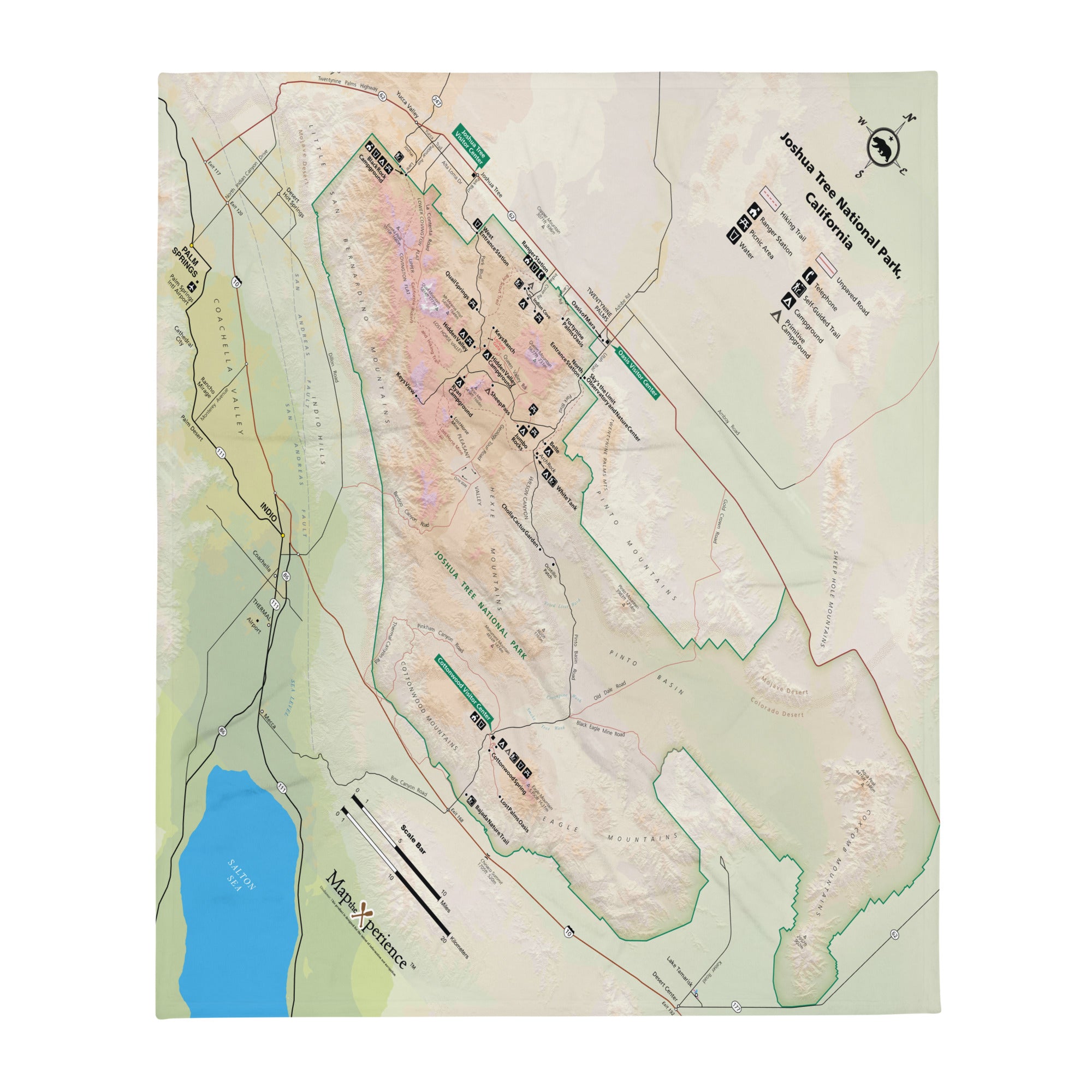 Joshua Tree National Park Map Fleece Throw Blanket