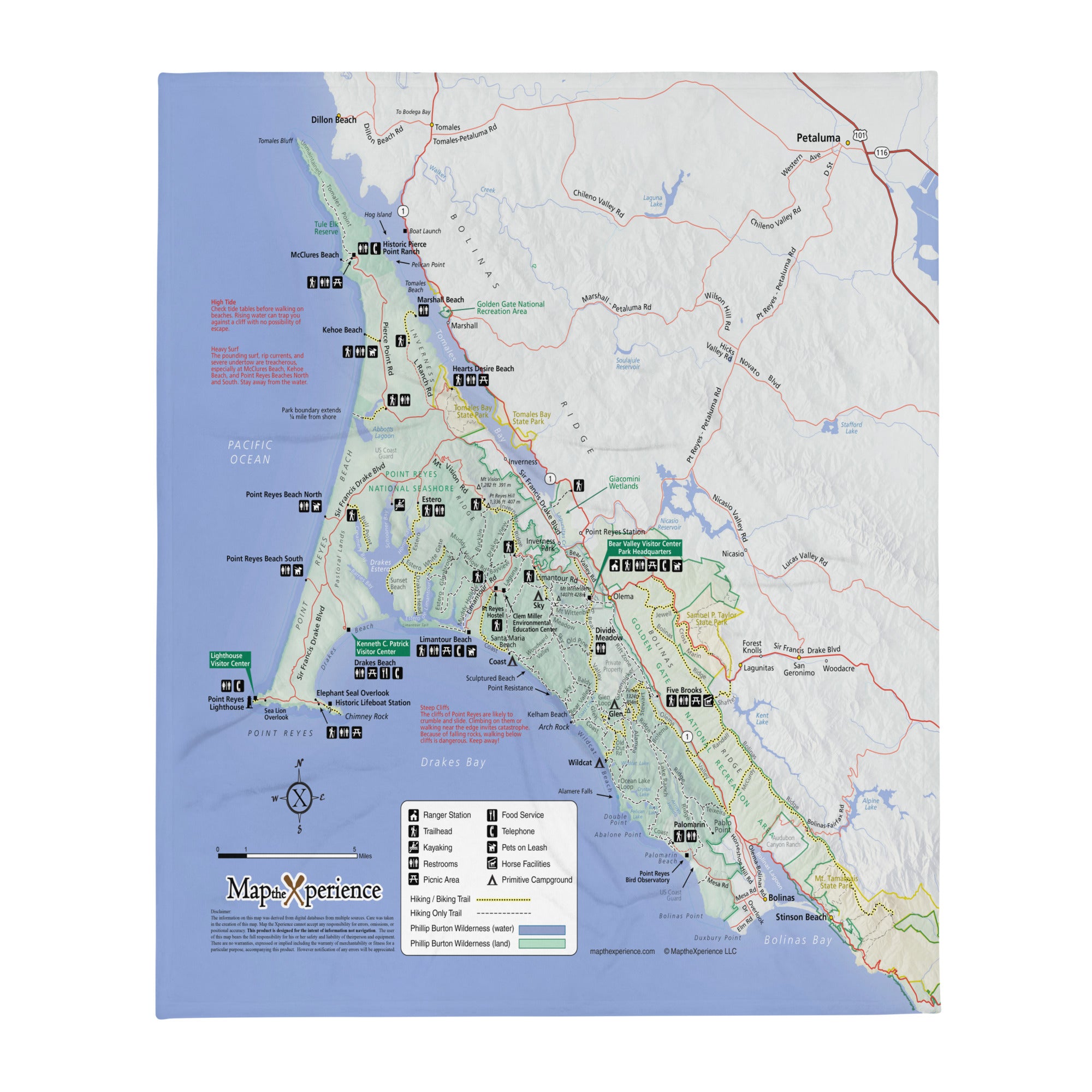 Point Reyes National Seashore Map Fleece Throw Blanket