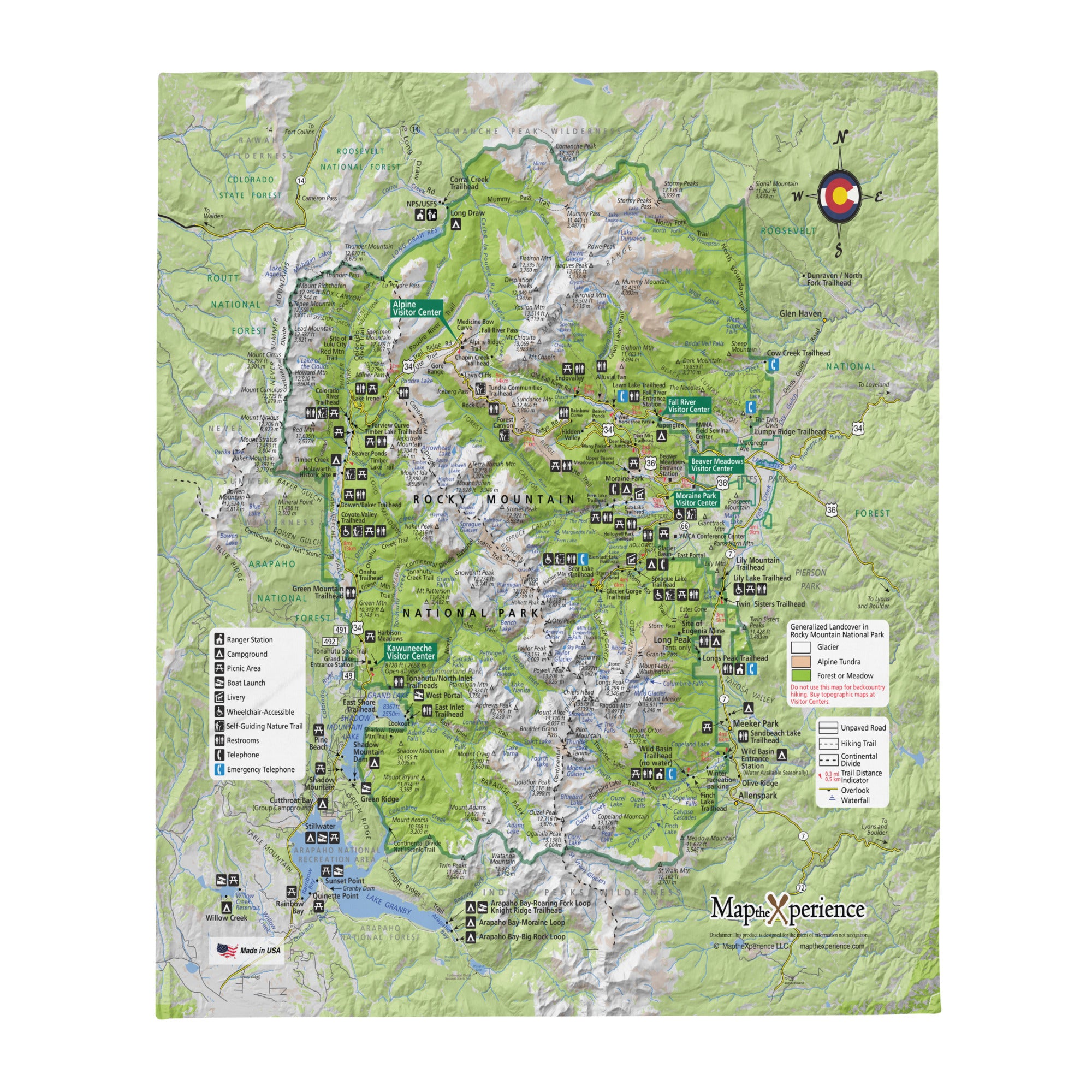 Rocky Mountain National Park Map Fleece Throw Blanket