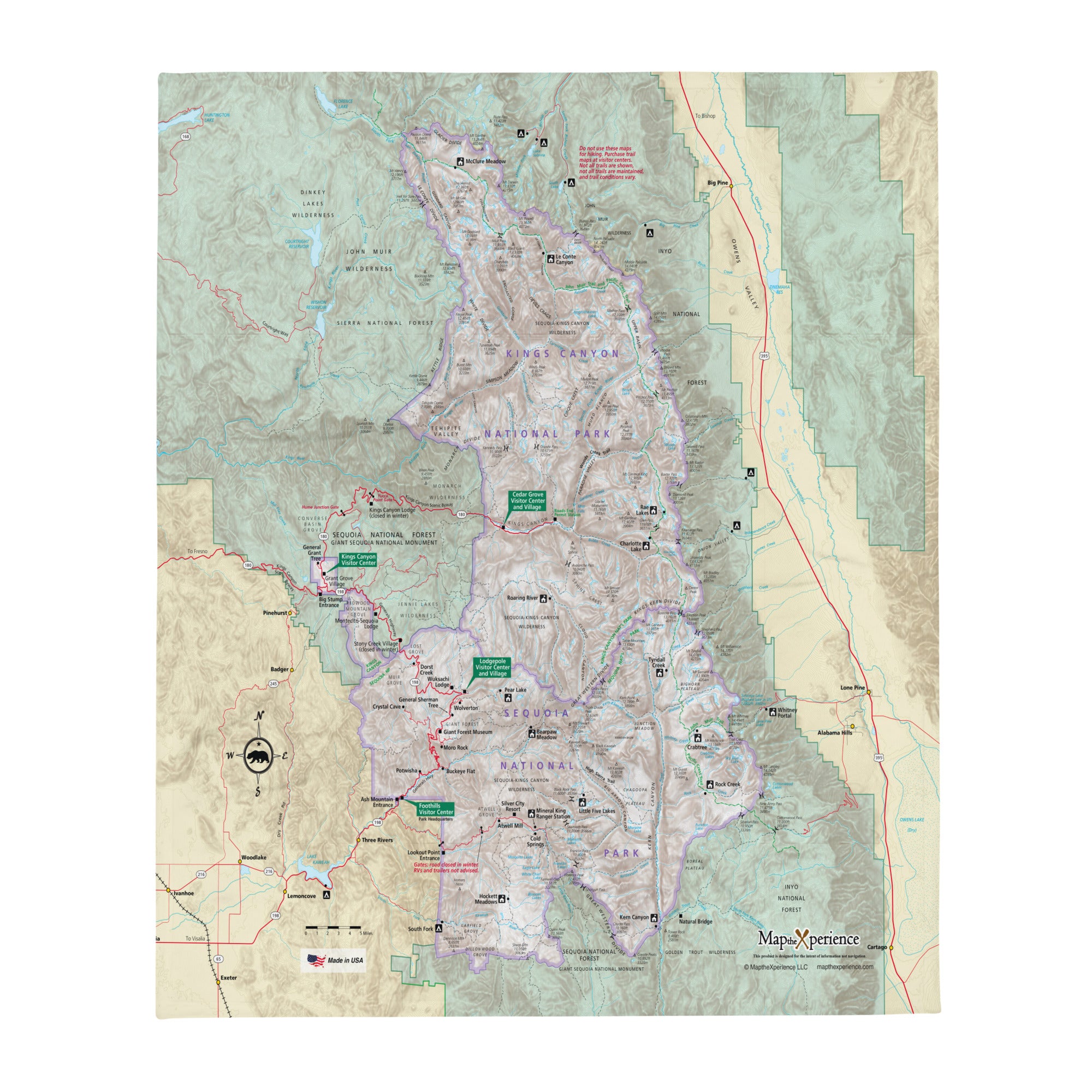 Sequoia National Park Map Fleece Throw Blanket