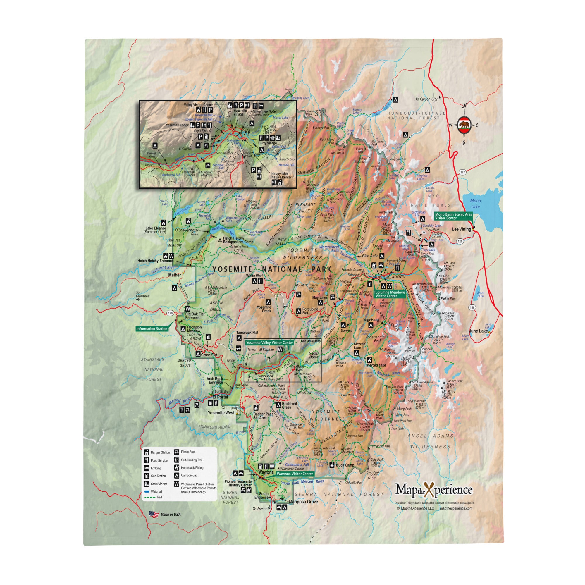 Yosemite National Park Map Fleece Throw Blanket