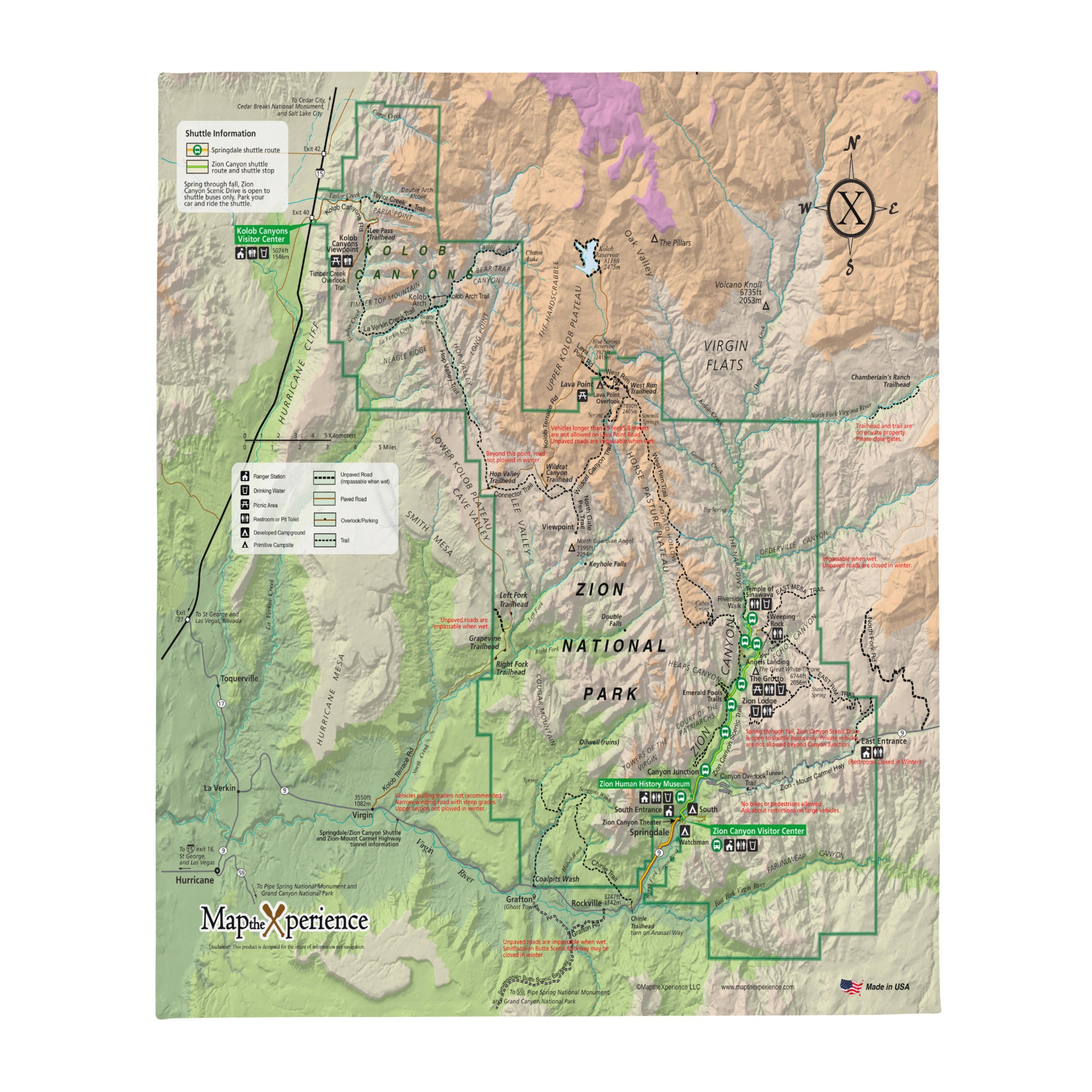 Zion National Park Map Fleece Throw Blanket