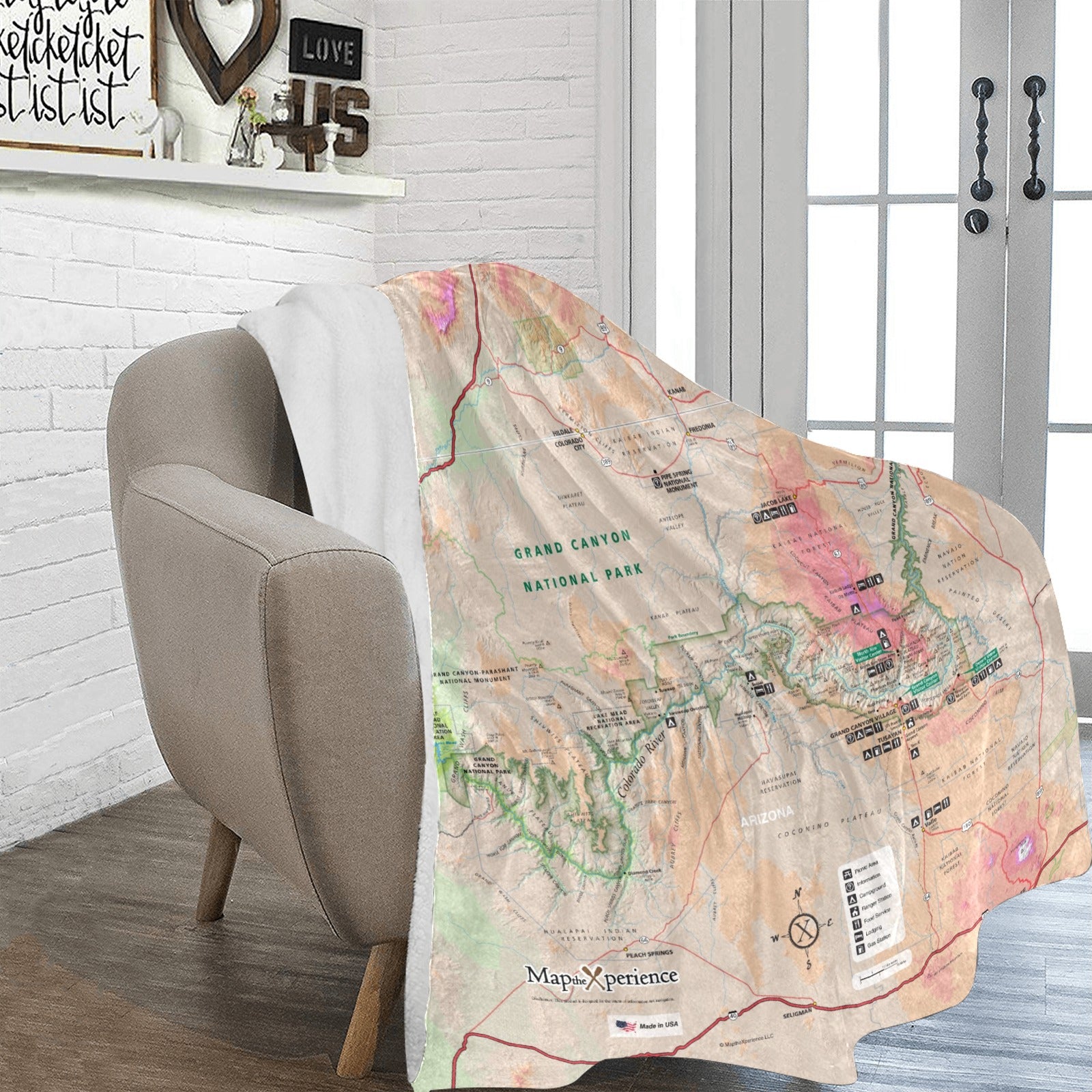 Grand Canyon National Park Map Ultra-Soft Micro Fleece Blanket