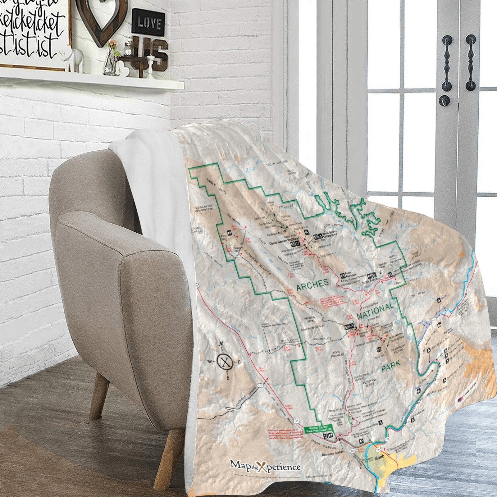 Arches National Park Map Ultra-Soft Micro Fleece Blanket