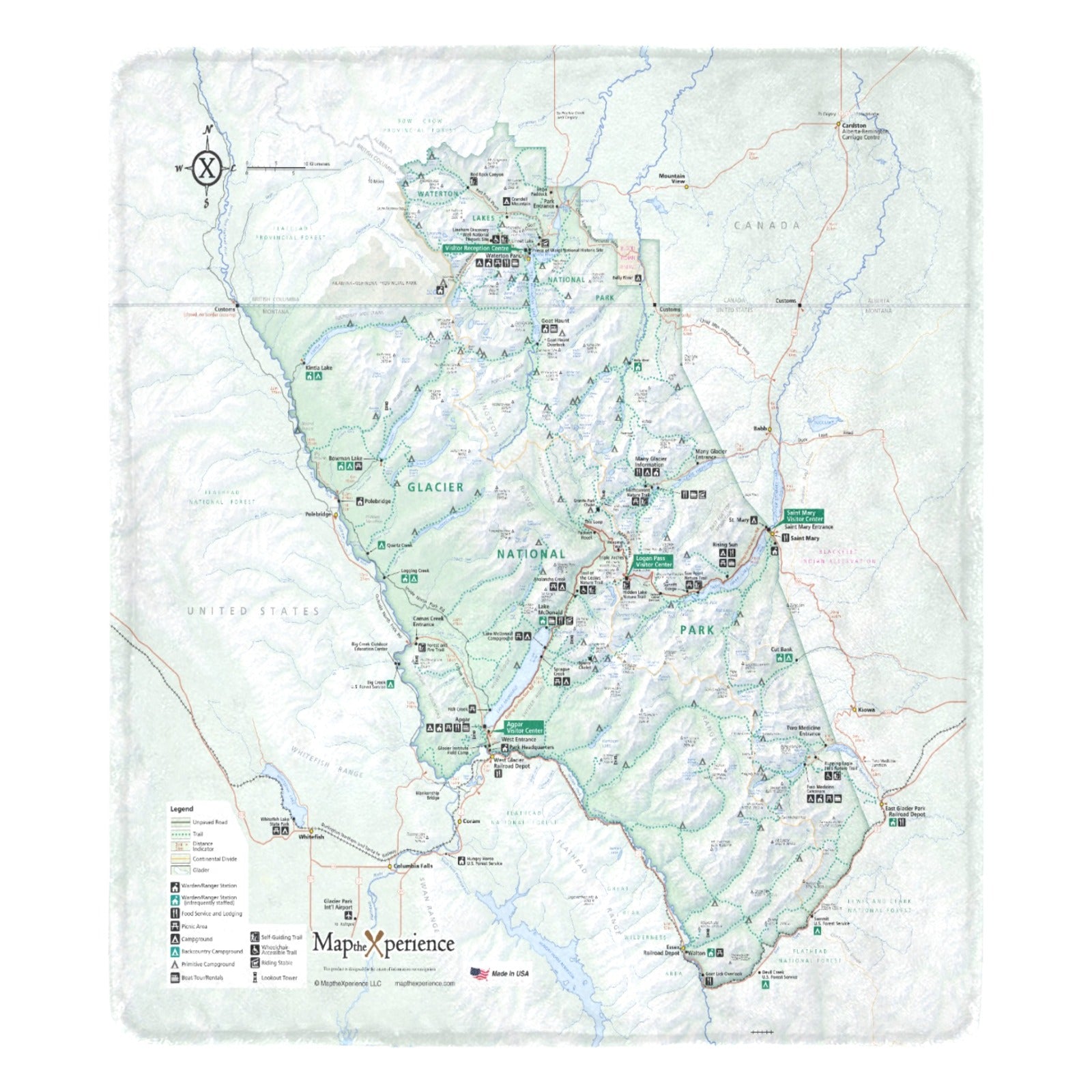 Glacier National Park Map Ultra-Soft Micro Fleece Blanket