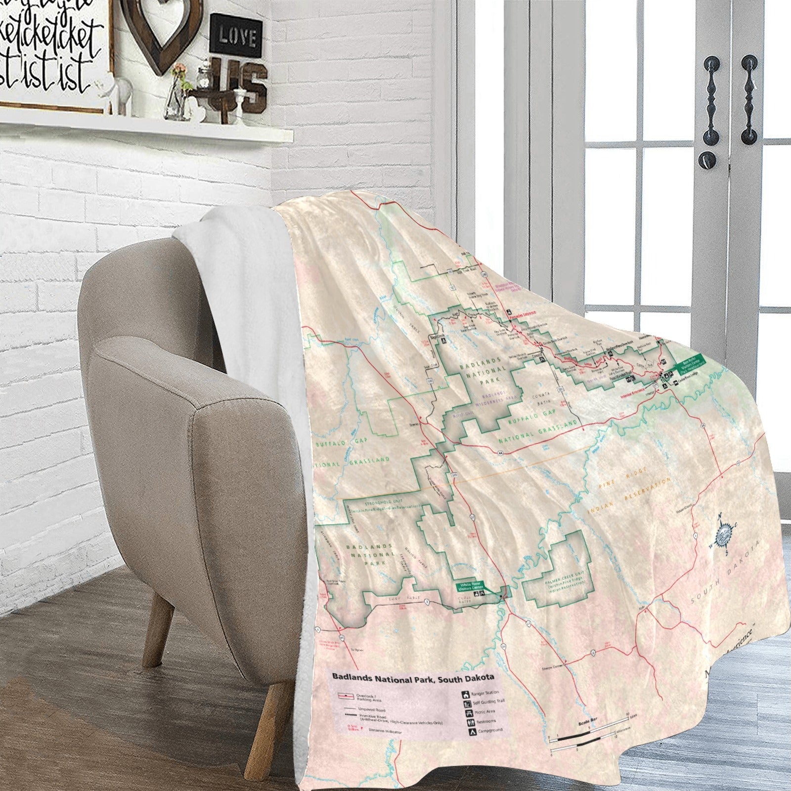 Badlands National Park Map Ultra-Soft Micro Fleece Blanket