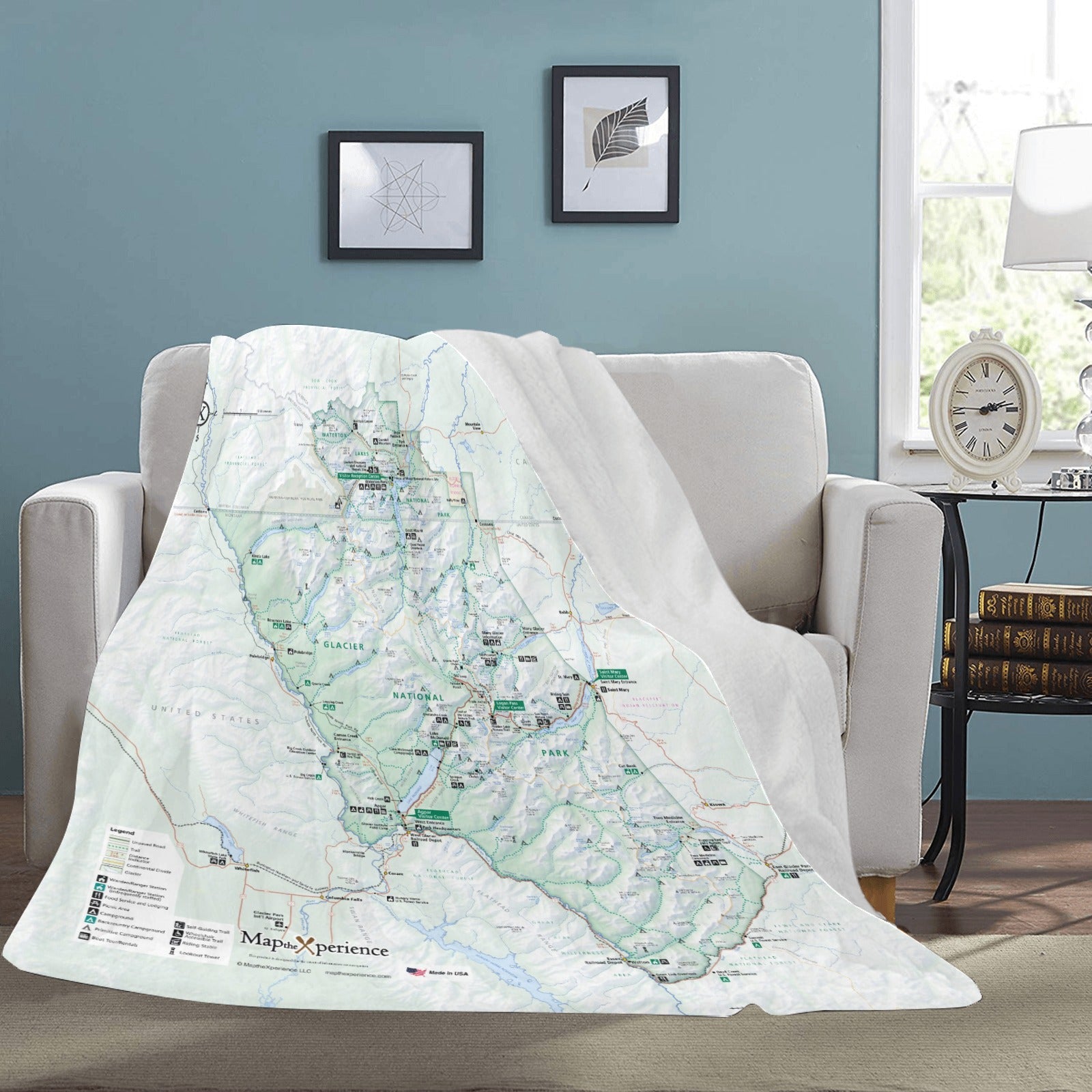 Glacier National Park Map Ultra-Soft Micro Fleece Blanket