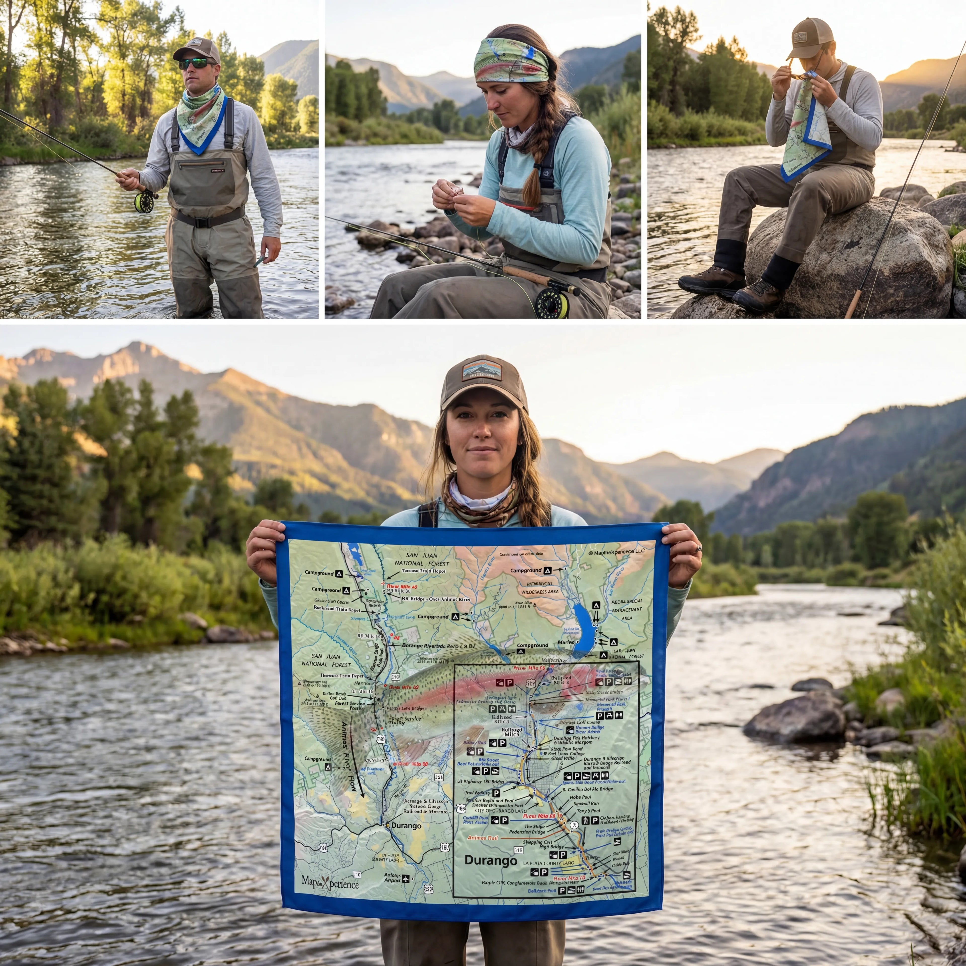 Animas River Colorado – Fly Fishing Microfiber Cloth Bandana + Waterproof Map