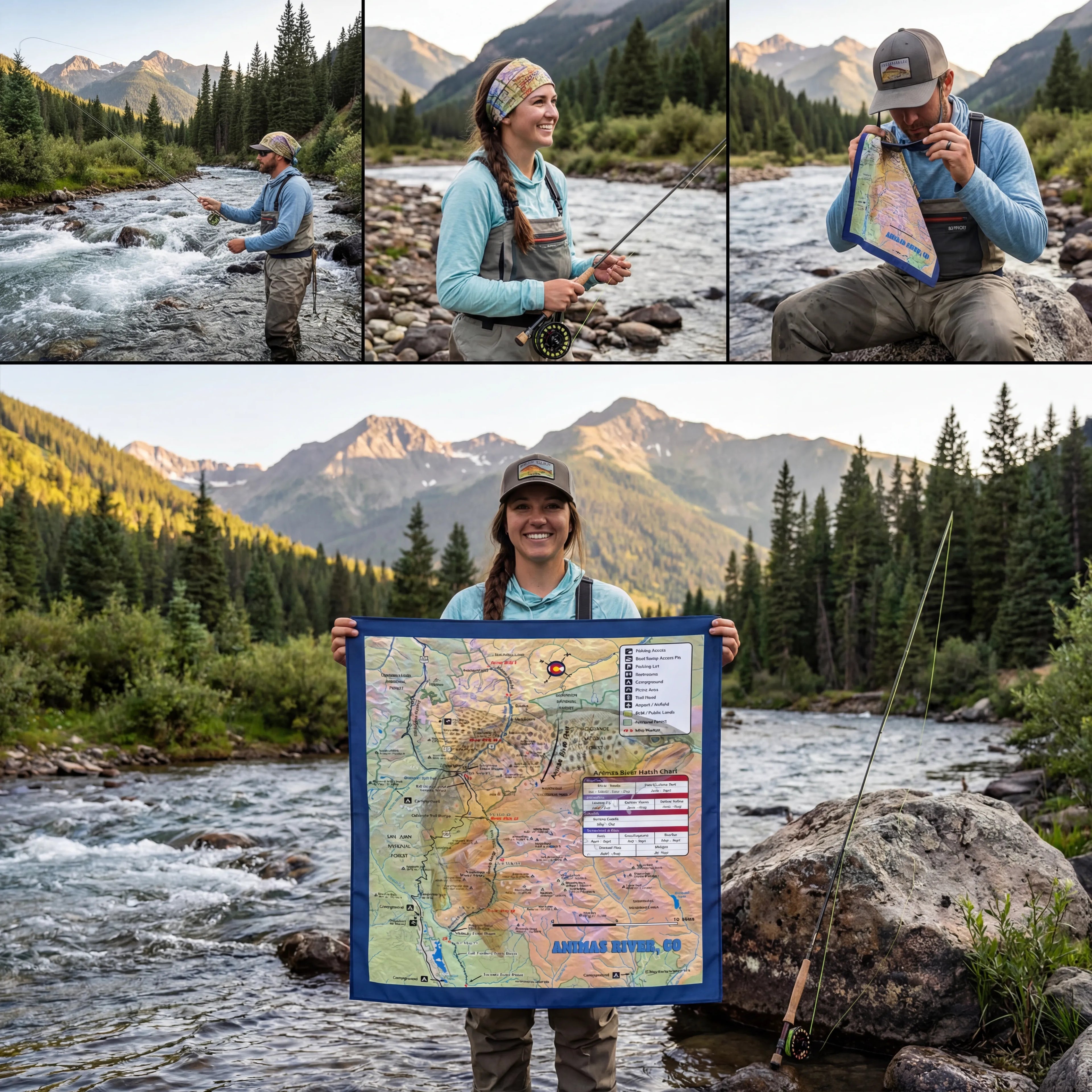 Animas River Colorado – Fly Fishing Microfiber Cloth Bandana + Waterproof Map