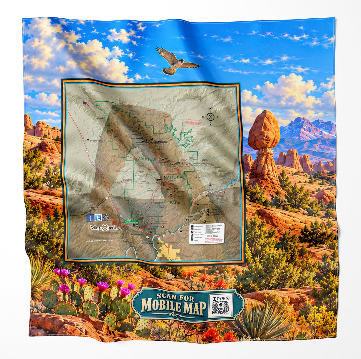 Arches National Park – Microfiber Map Cloth Bandana