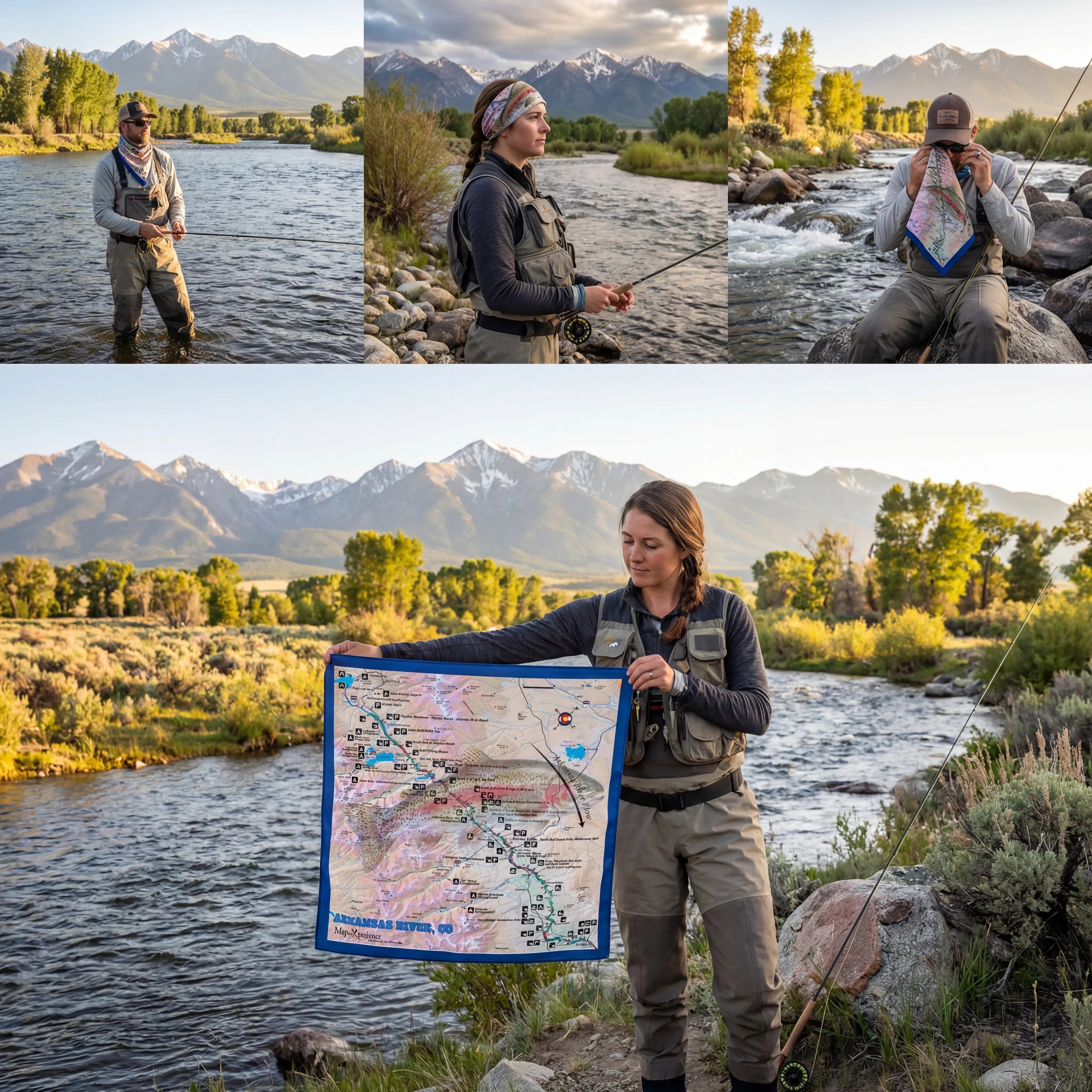 Arkansas River Colorado – Fly Fishing Microfiber Cloth Bandana + Waterproof Map