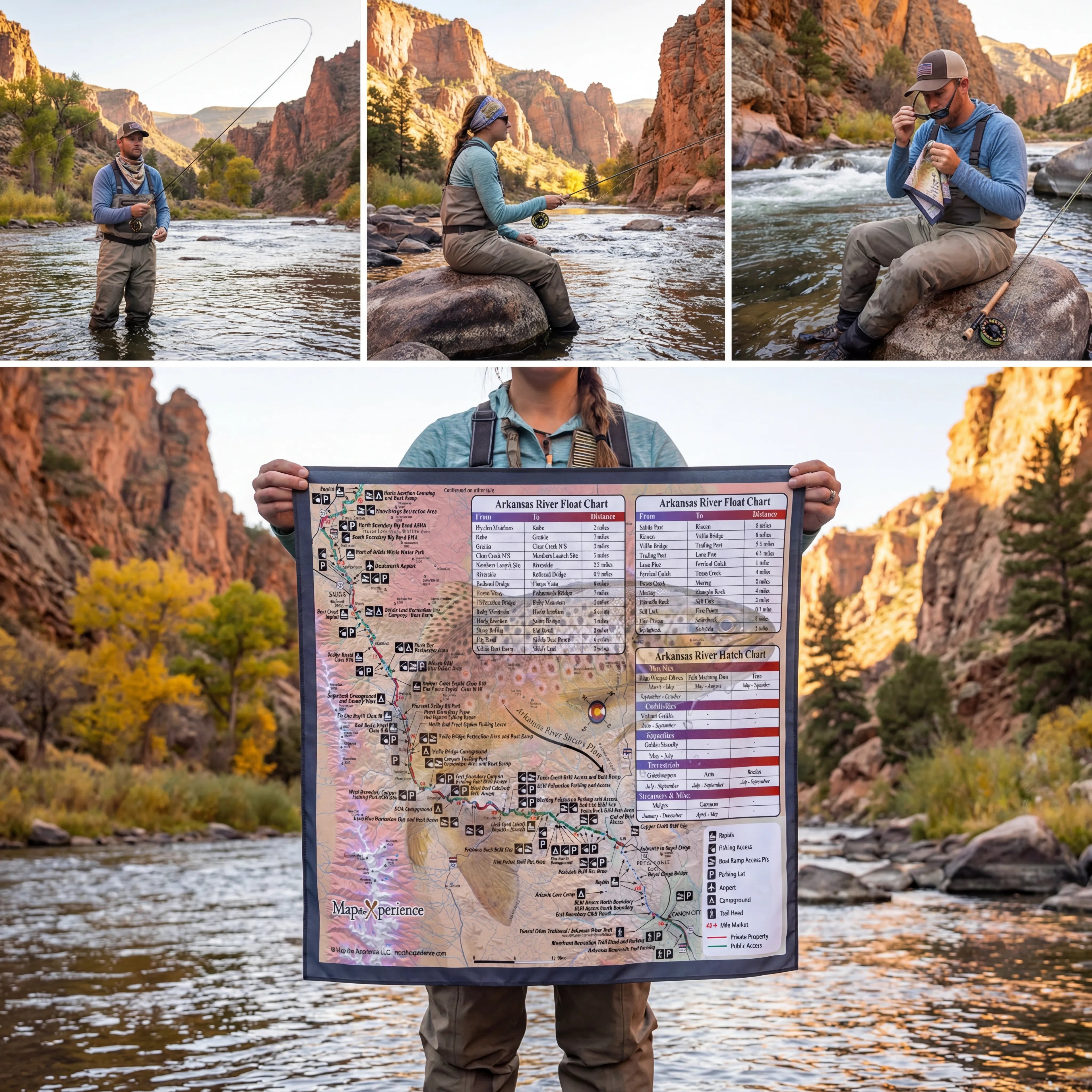 Arkansas River Colorado – Fly Fishing Microfiber Cloth Bandana + Waterproof Map