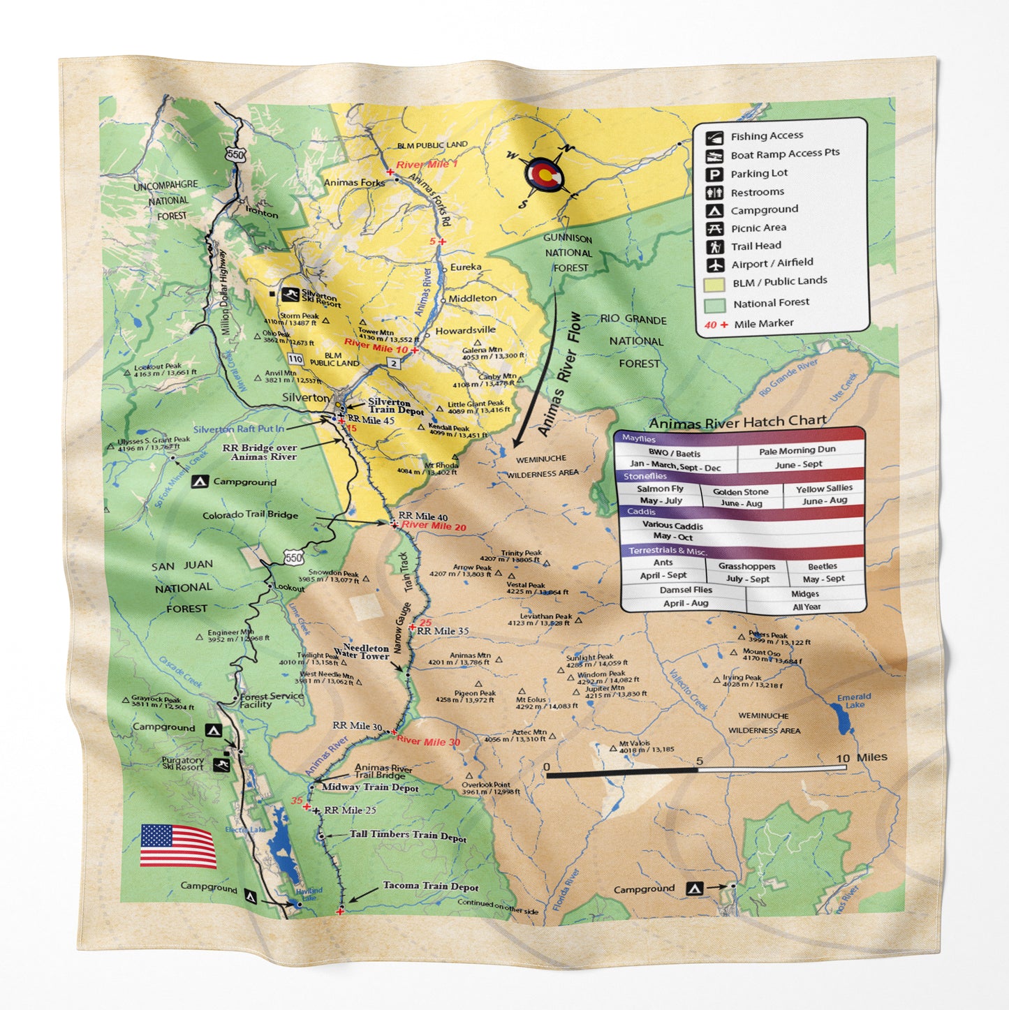 Animas River, Colorado Microfiber Map Bandana