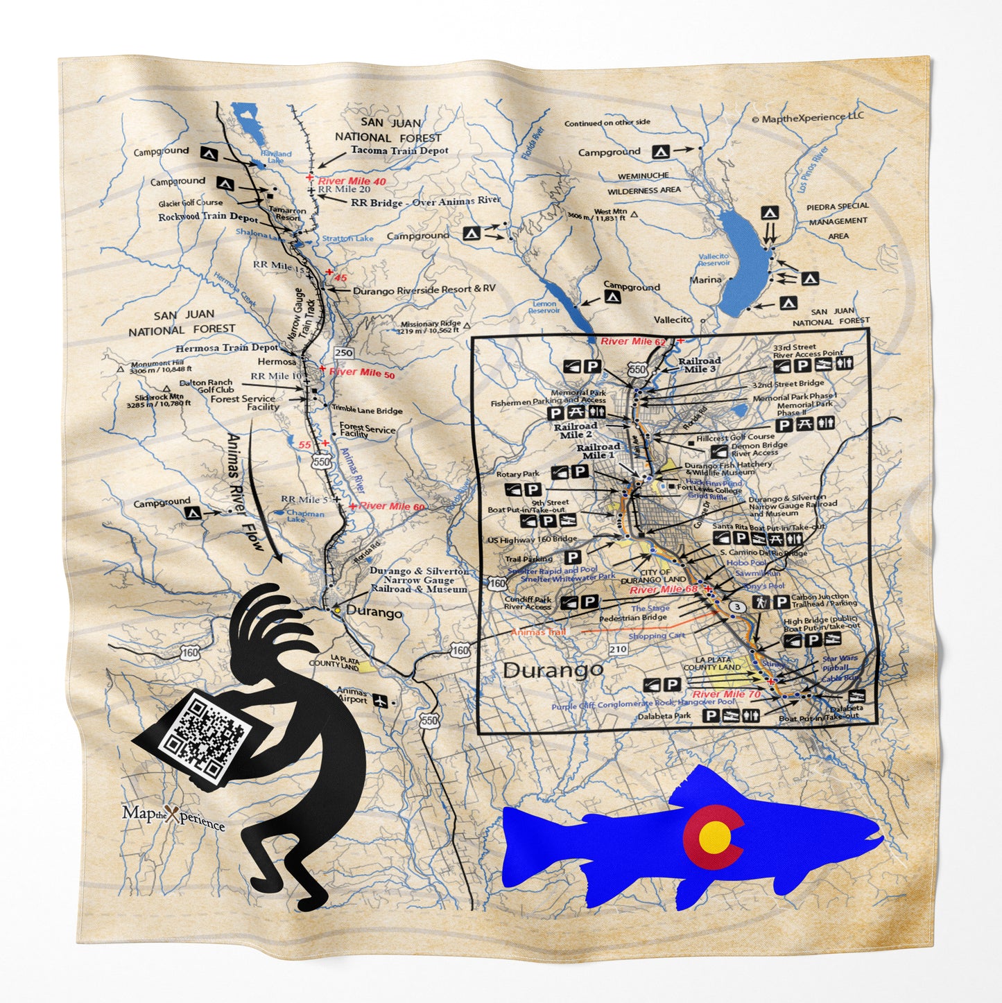 Animas River, Colorado Microfiber Map Bandana