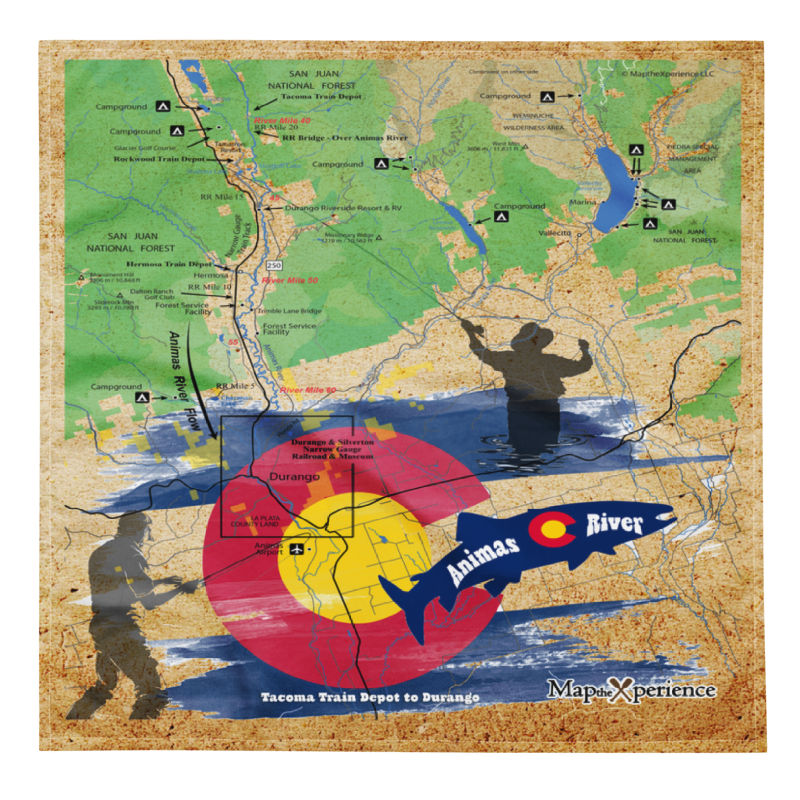 Animas River, Colorado Handy Map Microfiber Bandana