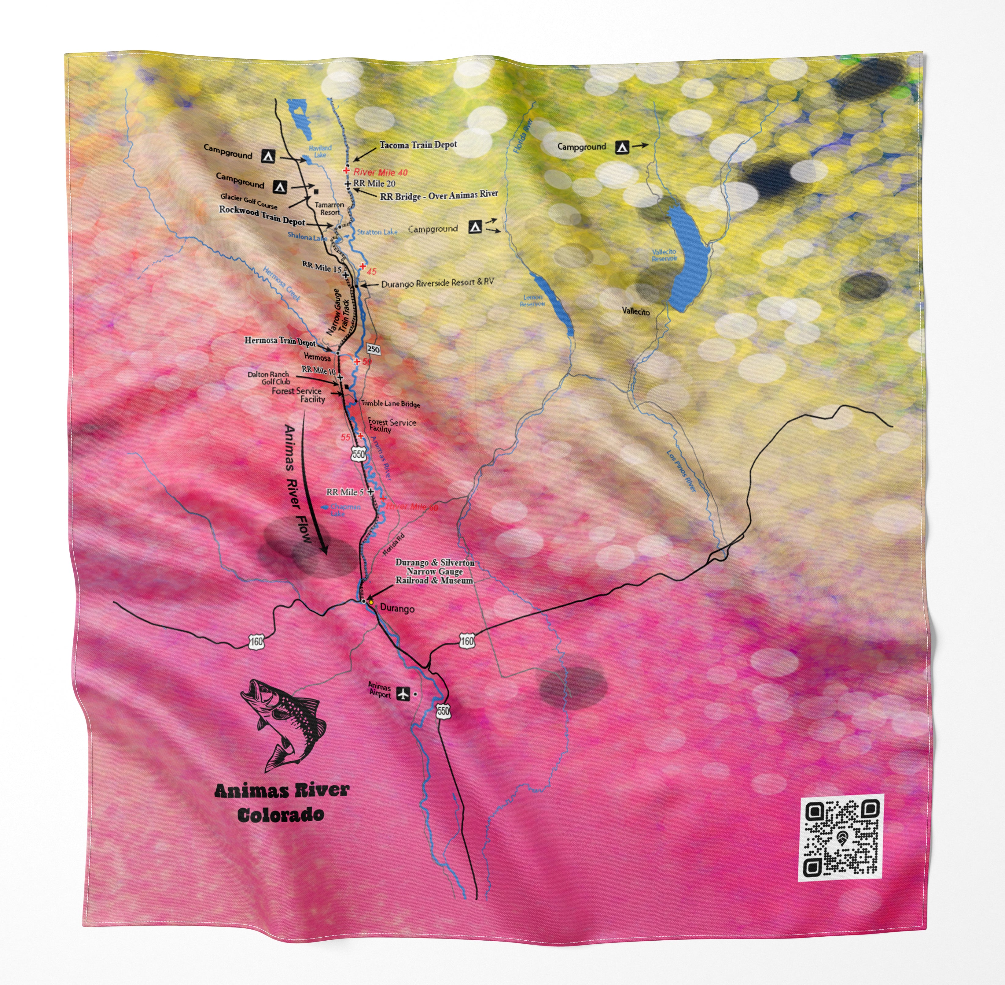 Animas River, Colorado Microfiber Map Bandana