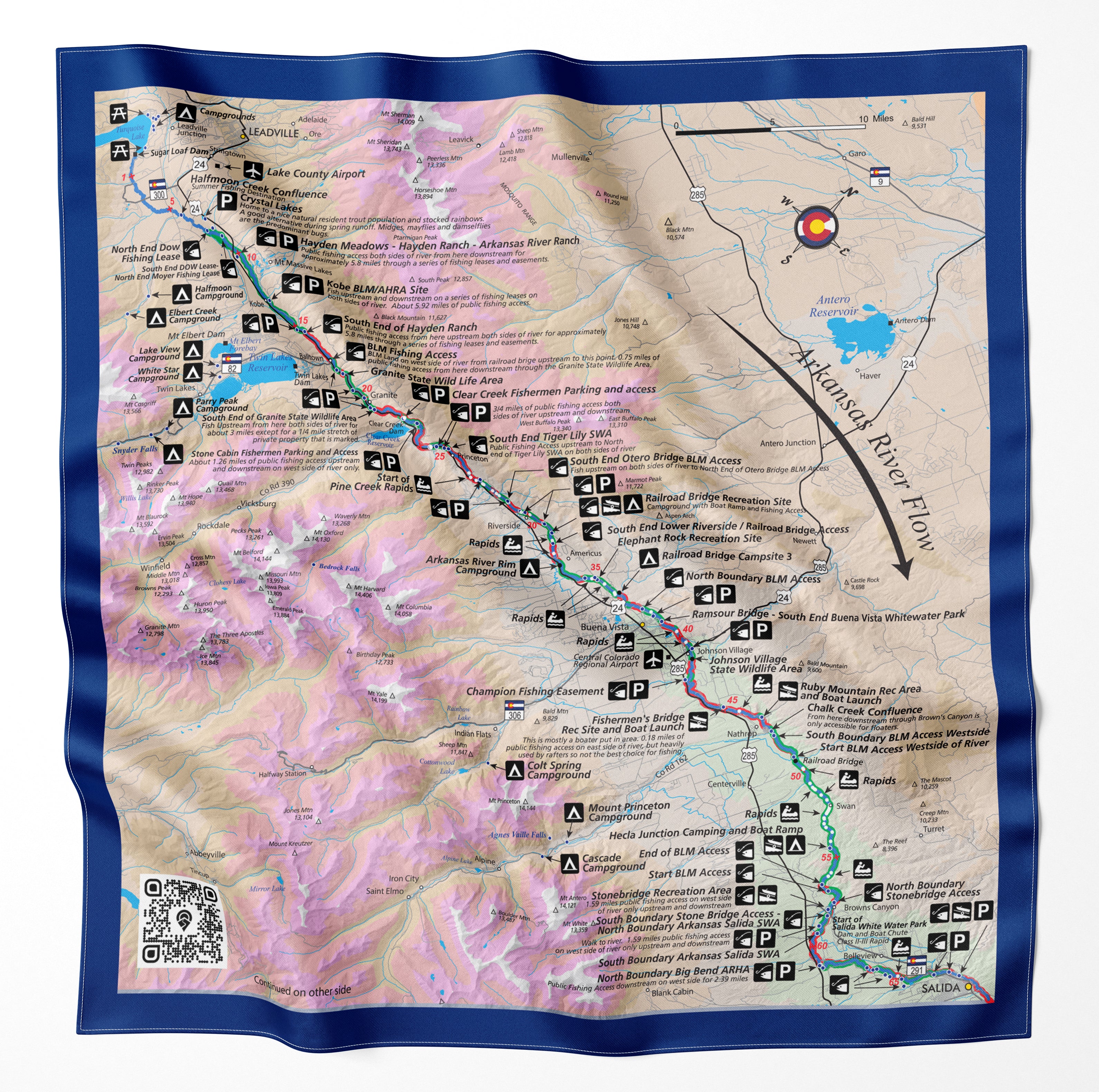 Arkansas River Colorado Microfiber Map Bandana