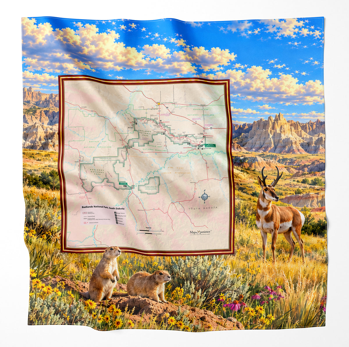 Badlands National Park – Microfiber Map Cloth Bandana
