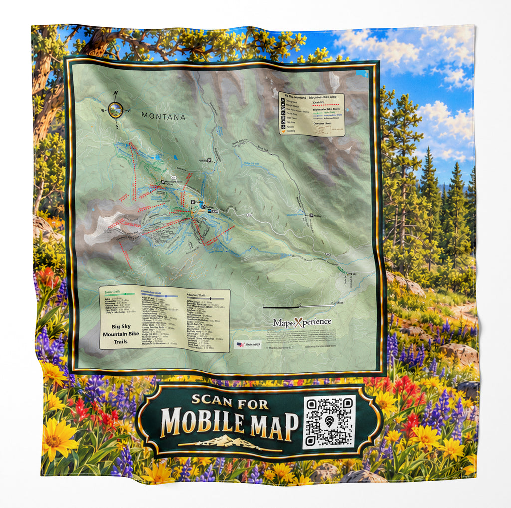 Big Sky Montana Summer Trails – Microfiber Map Cloth Bandana