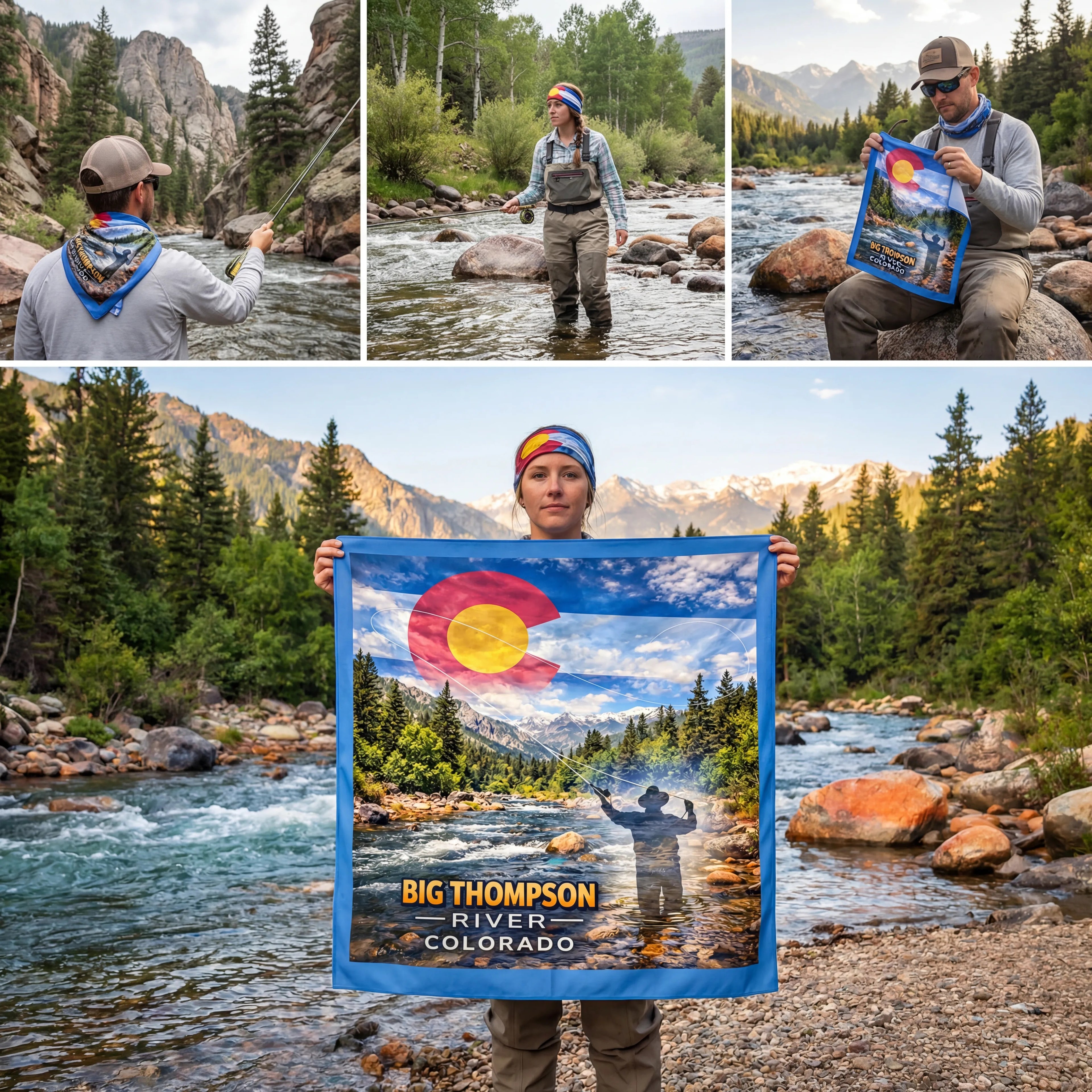 Big Thompson River Colorado – Fly Fishing Microfiber Cloth Bandana + Waterproof Map