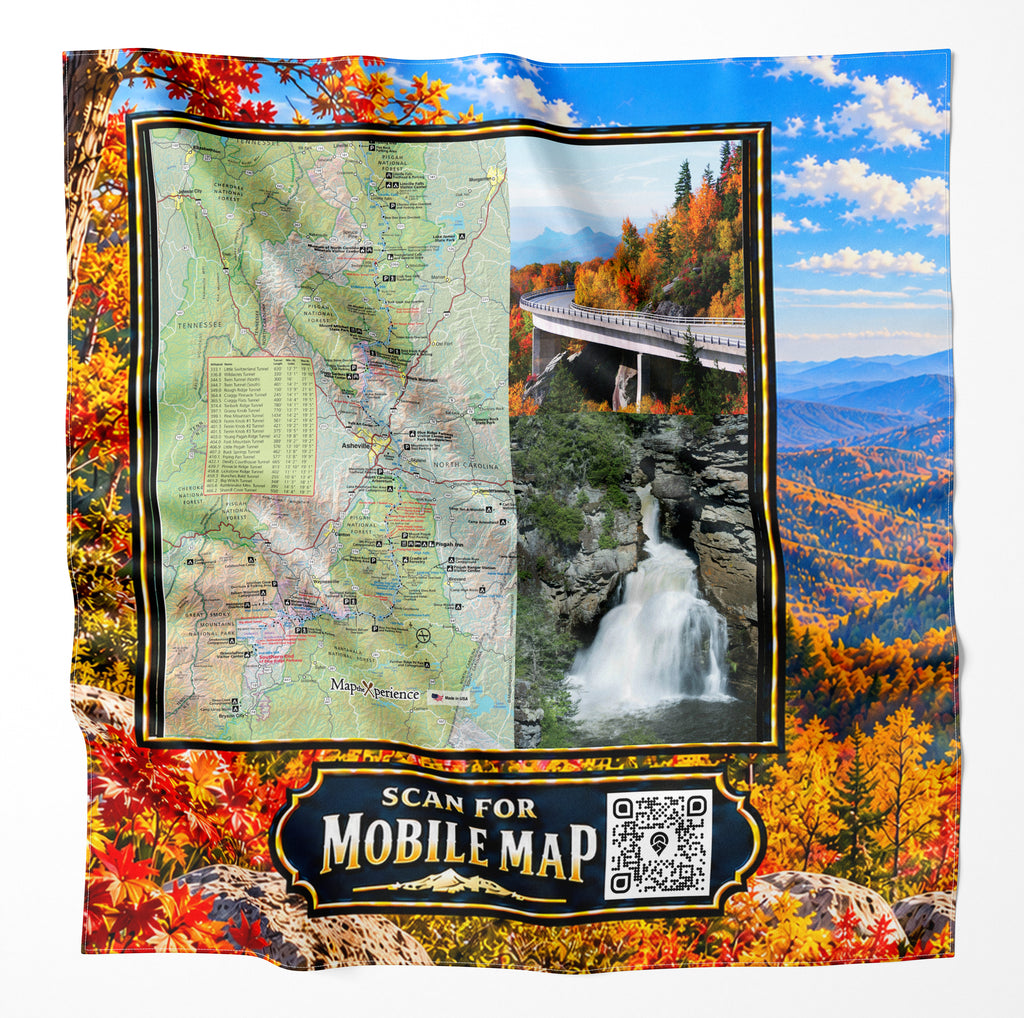 Blue Ridge Parkway North Carolina – Microfiber Map Cloth Bandana